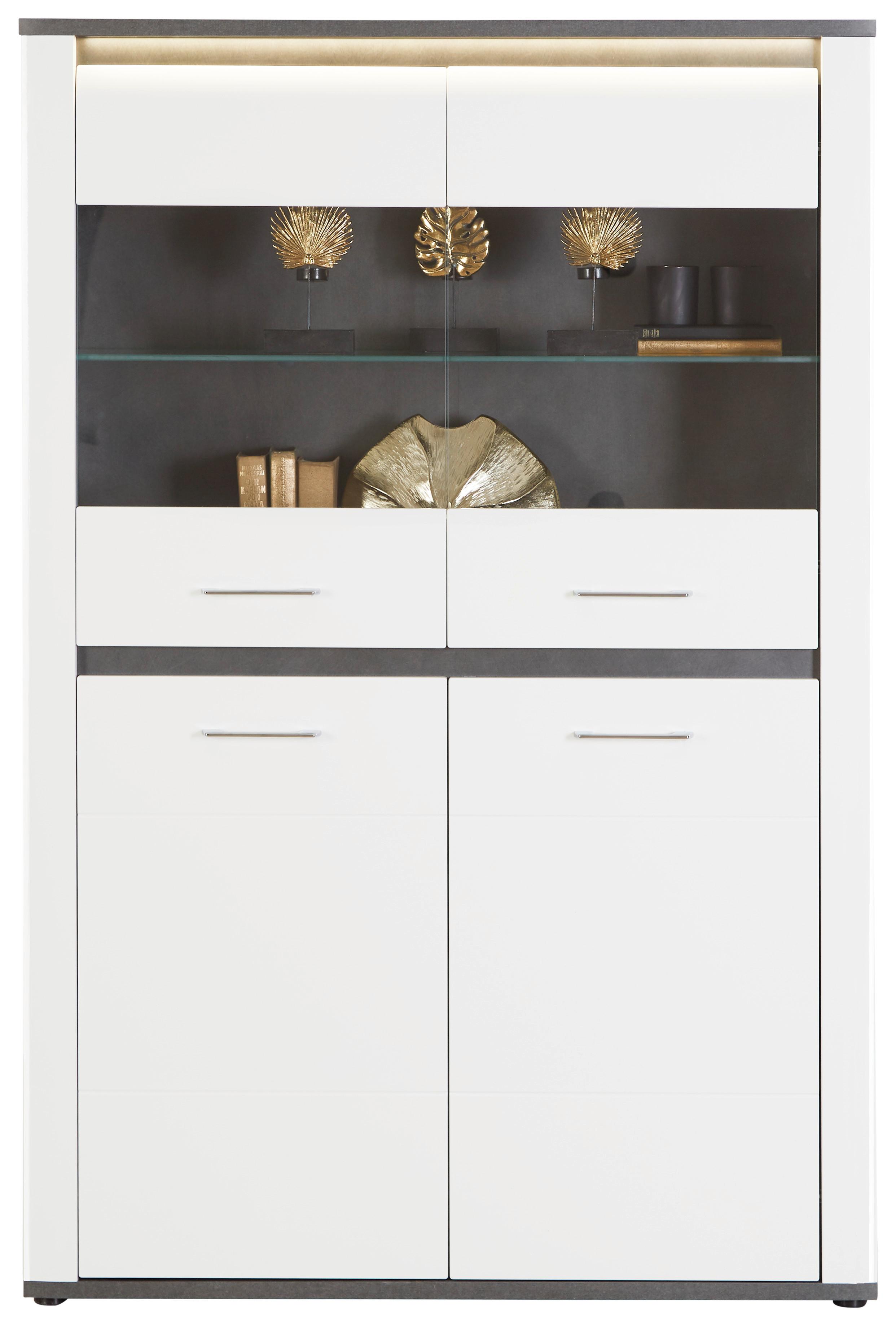 Vitrină Alassio - alb/culoare lemn stejar, Modern, sticlă/material pe bază de lemn (109/163/38cm) - Modern Living