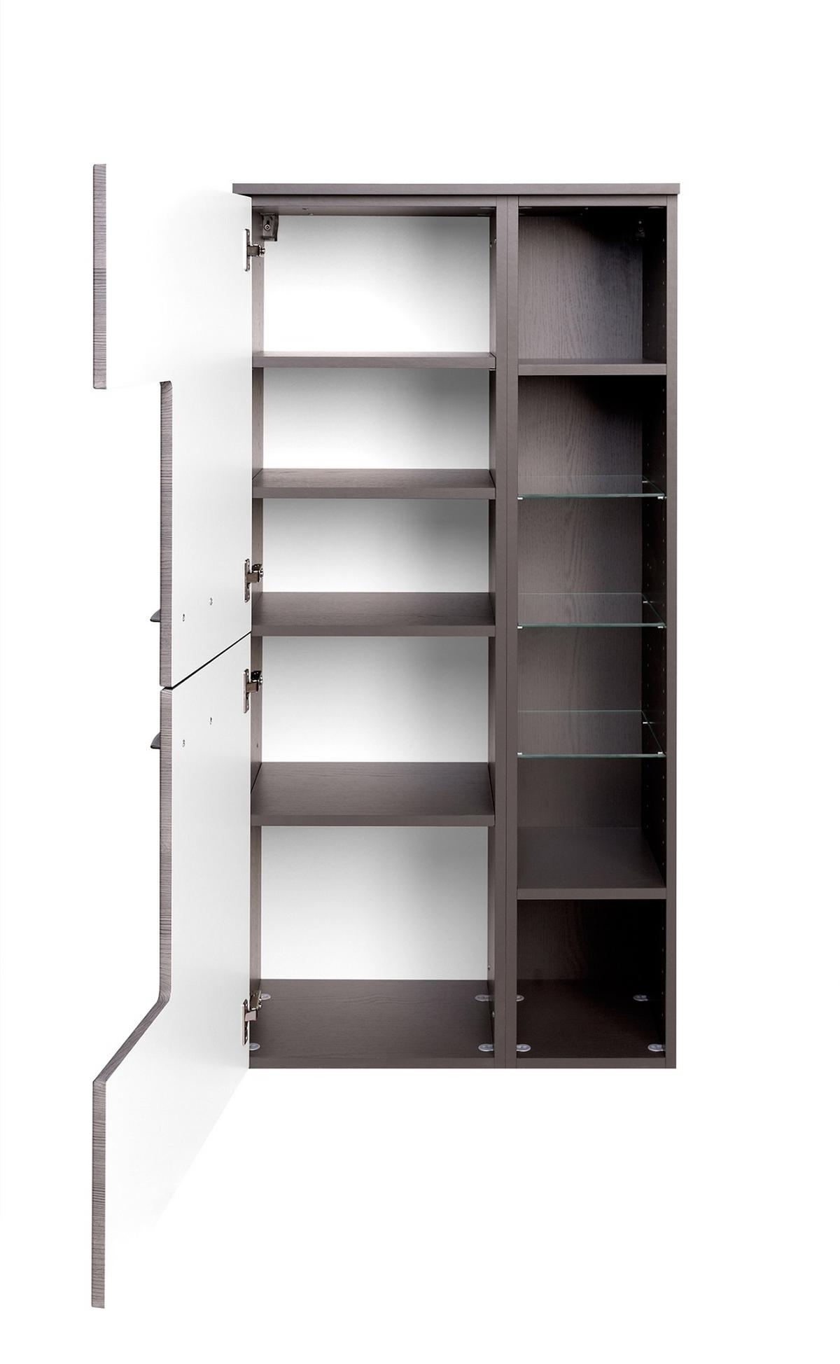 Midischrank Florida in Graphitfarben - Eichefarben/Graphitfarben, MODERN, Glas/Holzwerkstoff (65/130/35cm) - Premium Living