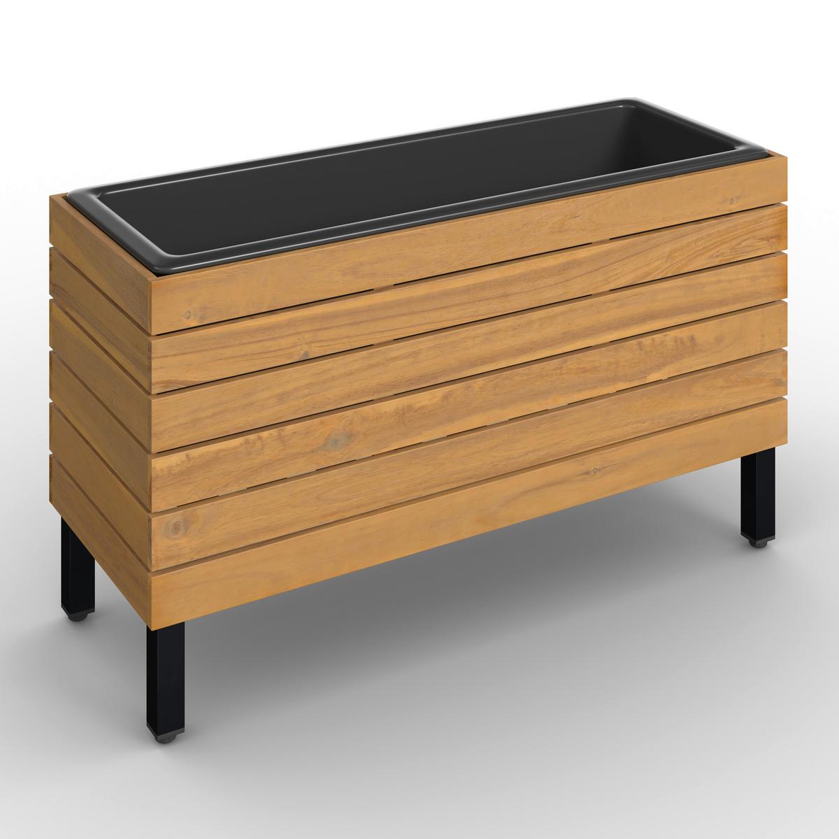 Hochbeet Marlo Echtholz massiv ca. 69x41x26 cm - Schwarz/Akaziefarben, MODERN, Holz/Kunststoff (69/41/26cm) - Bessagi Garden