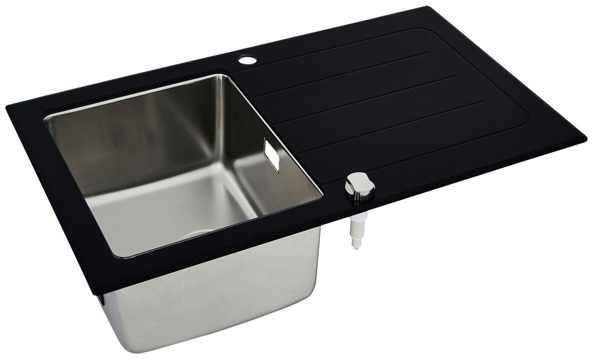 Spüle Schwarz Glas/Edelstahl B: ca. 86 cm - Schwarz, Trend, Glas/Metall (86/21/50cm) - Respekta