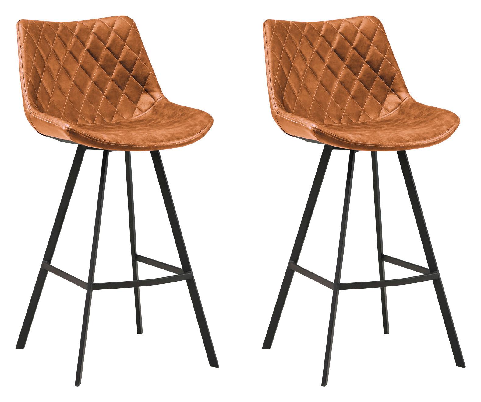 Barhocker-Set Bowie 2er-Set ca. 50x102 cm Cognac - Cognac/Schwarz, KONVENTIONELL, Textil/Metall (50/102/55cm) - MID.YOU