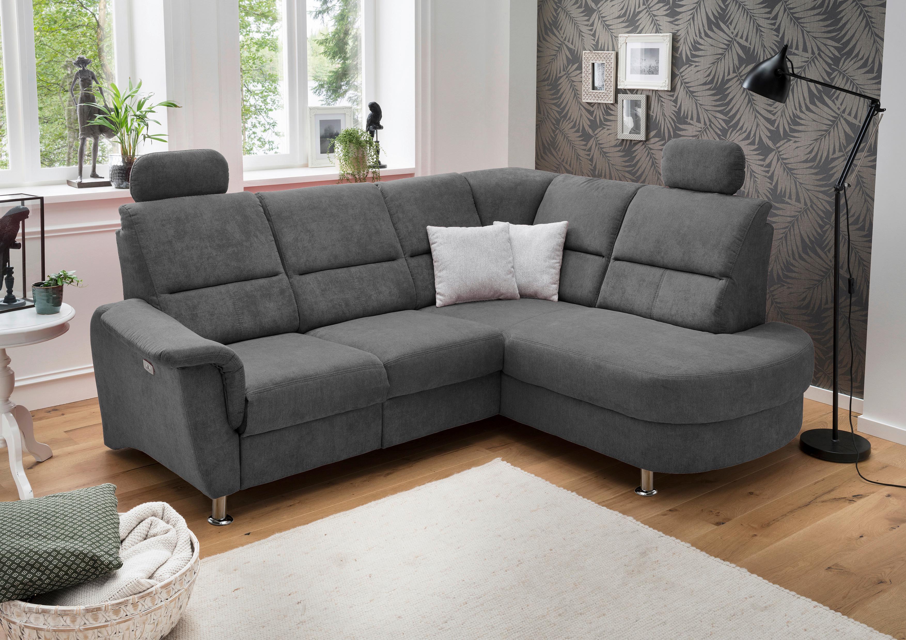 Wohnlandschaft Parole Anthrazit Mikrofaser - Chromfarben/Anthrazit, KONVENTIONELL, Textil/Metall (231/184cm) - Livetastic