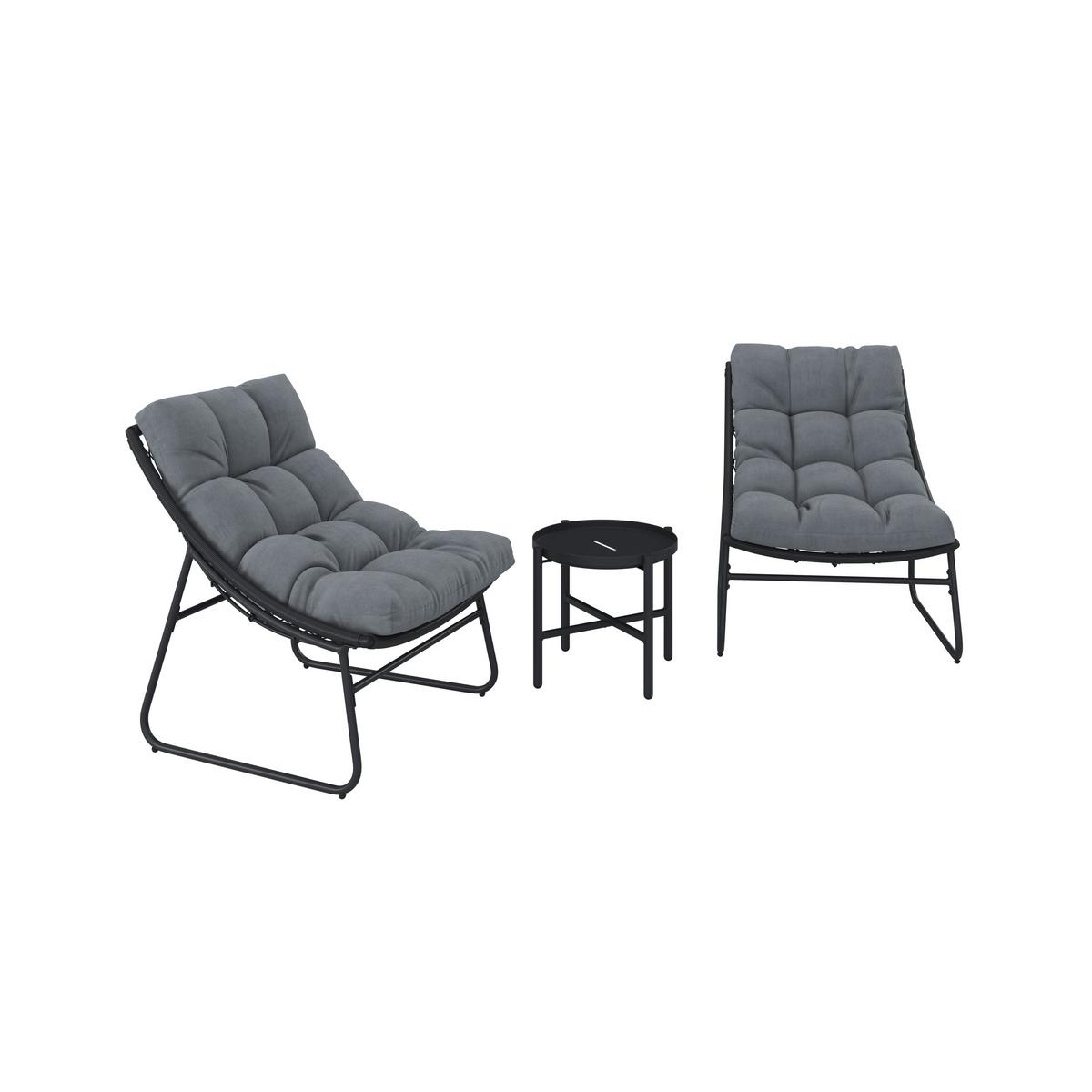 Balkonset Elia Grau Metall/Outdoorstoff +Abdeckung - Dunkelgrau/Grau, MODERN, Kunststoff/Textil - Bessagi Garden