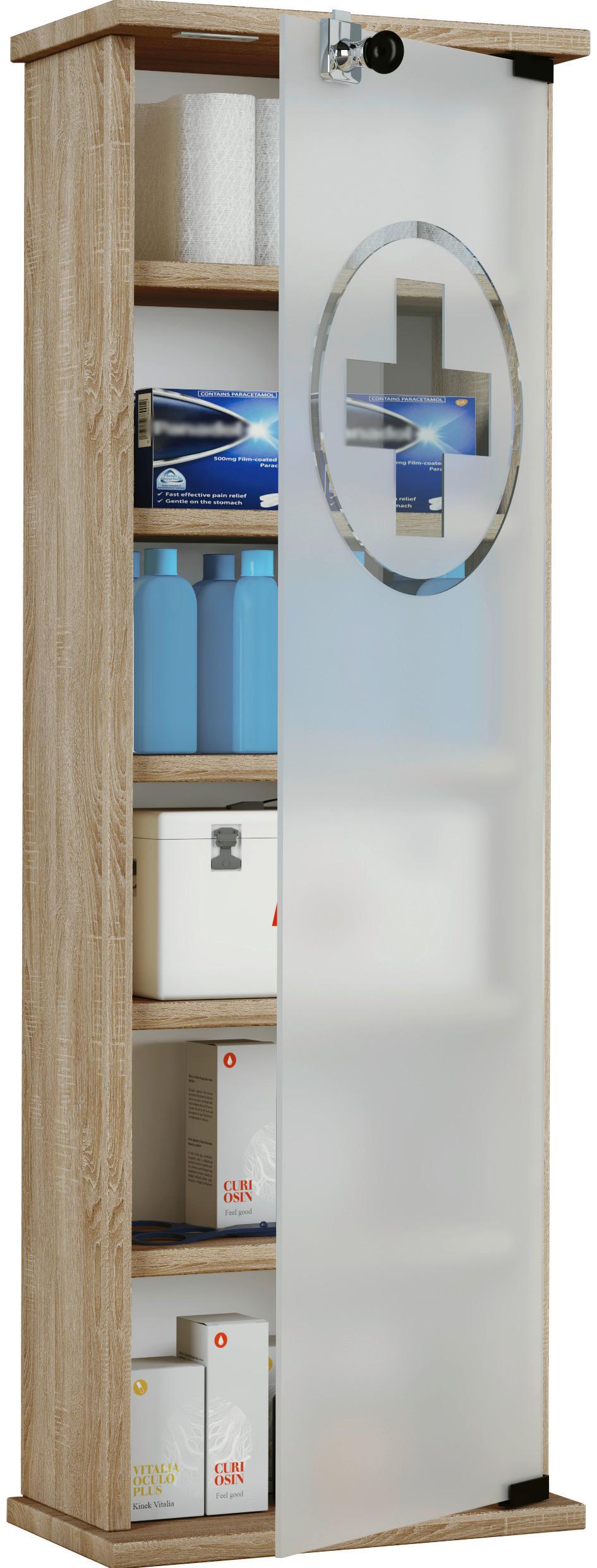 Medizinschrank Gusal XXL Eiche zum Stellen B/H ca. 31x92 cm - Sonoma Eiche, Basics, Glas/Holzwerkstoff (31/92/18cm) - MID.YOU