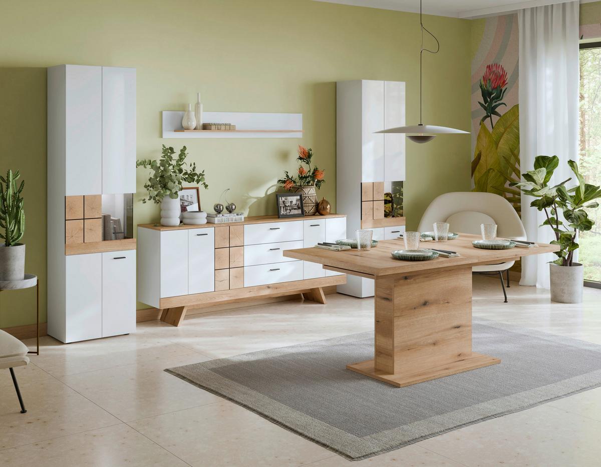VITRINĂ ORETA - alb/culoare lemn stejar, Modern, sticlă/material pe bază de lemn (54,7/200/36,6cm) - Modern Living