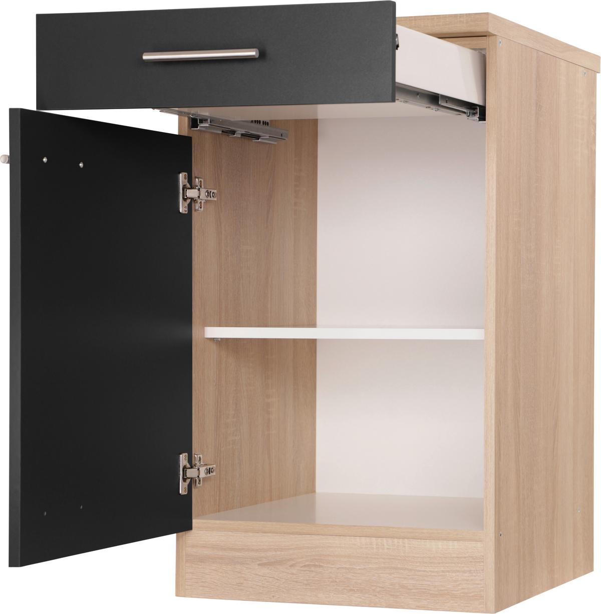 Kuhinjska Spodnja Omarica Merle, Barva Hrasta, Črna - srebrne barve/črna, Basics, kovina/leseni material (50/84,8/60cm) - Respekta