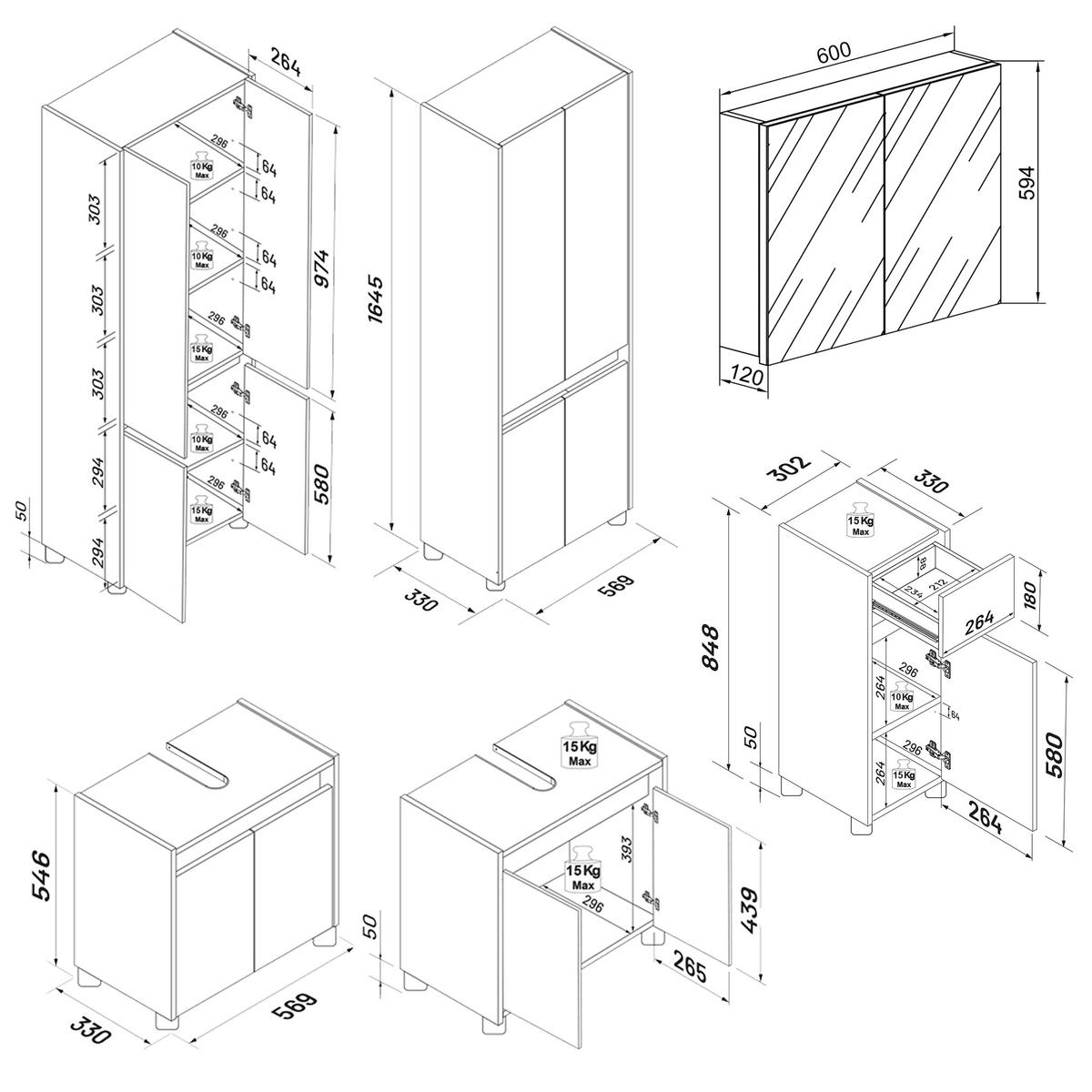 Badezimmer Cosila - Honigeiche/Weiss, Trend, Holzwerkstoff/Kunststoff (154cm) - MID.YOU