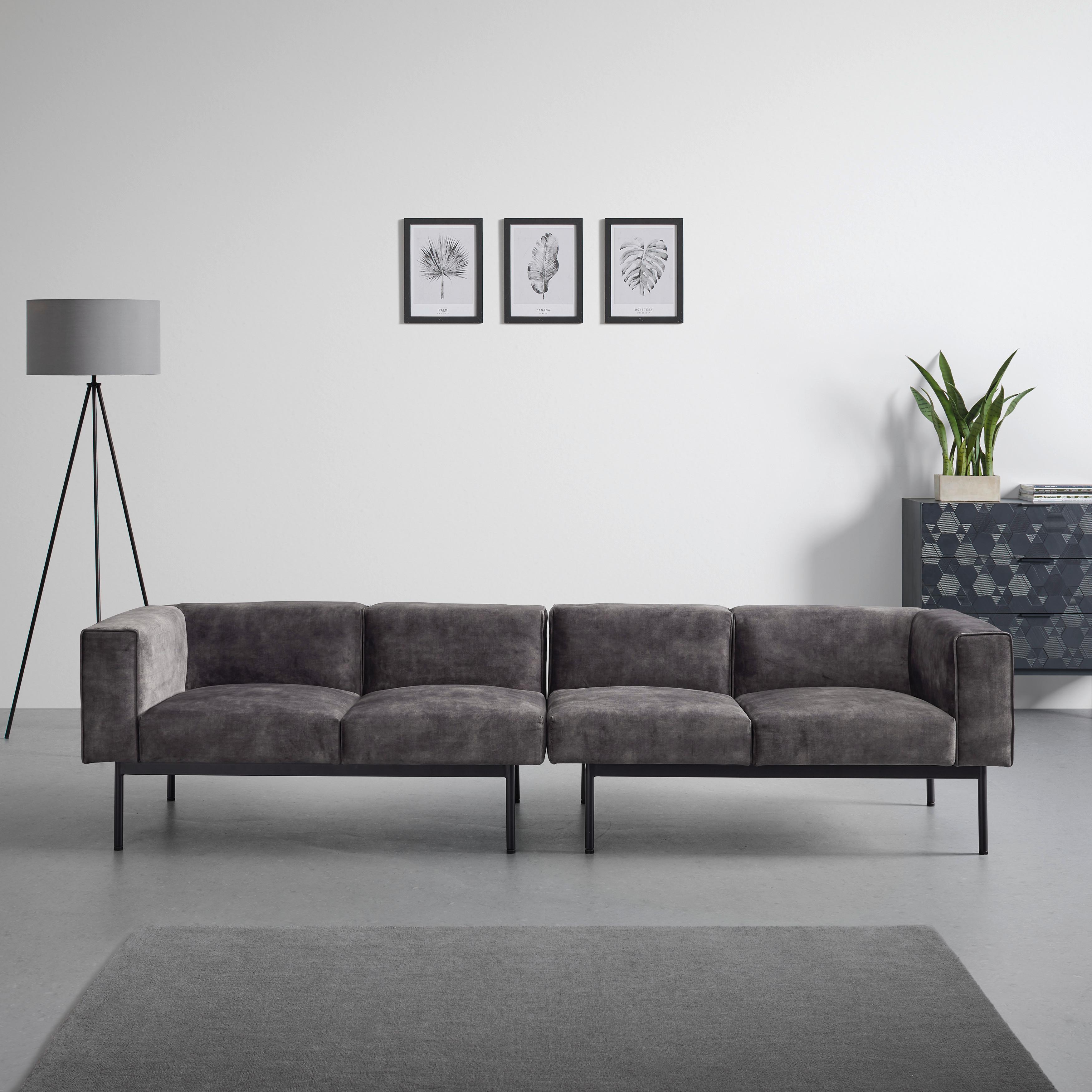 Modulares Sofa "Modu", Eckelement, dunkelgrau, Samt - Dunkelgrau/Schwarz, MODERN, Holz/Textil (133/63/76cm) - Bessagi Home