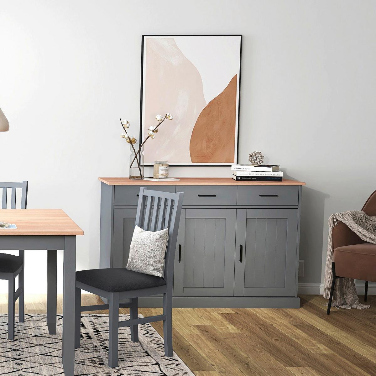 sideboard Grau massiv - gris/noir, Romantik / Landhaus, bois/matériau de bois (131/86/45cm) - Based