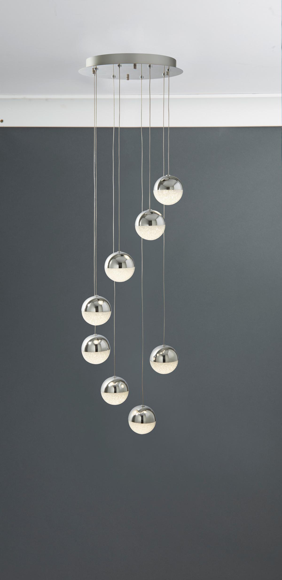 LED Függőlámpa 5848-8cc - krómszínű/szürke, Design, üveg/textil (35/35/155cm)