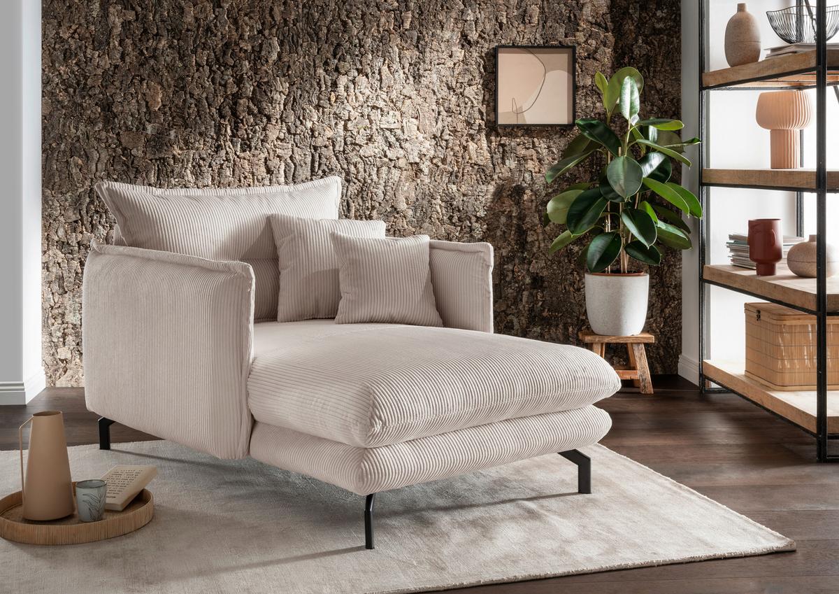 Relaxsessel Lava Beige Cord - Beige/Schwarz, MODERN, Textil/Metall (111/101/167cm) - Livetastic