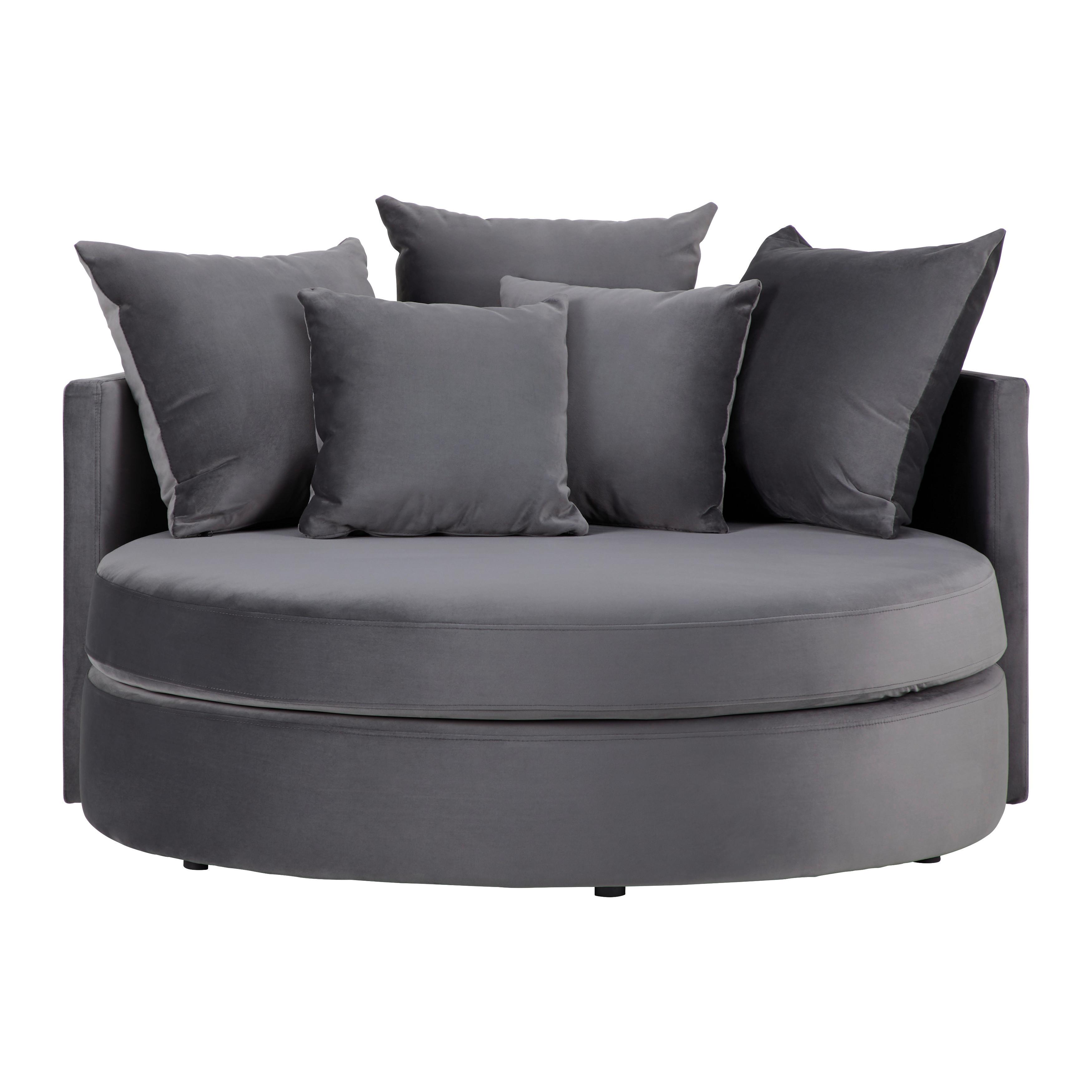 Sofa Elena Grau Samt - Schwarz/Grau, MODERN, Holz/Kunststoff (130/65/140cm) - Bessagi Home