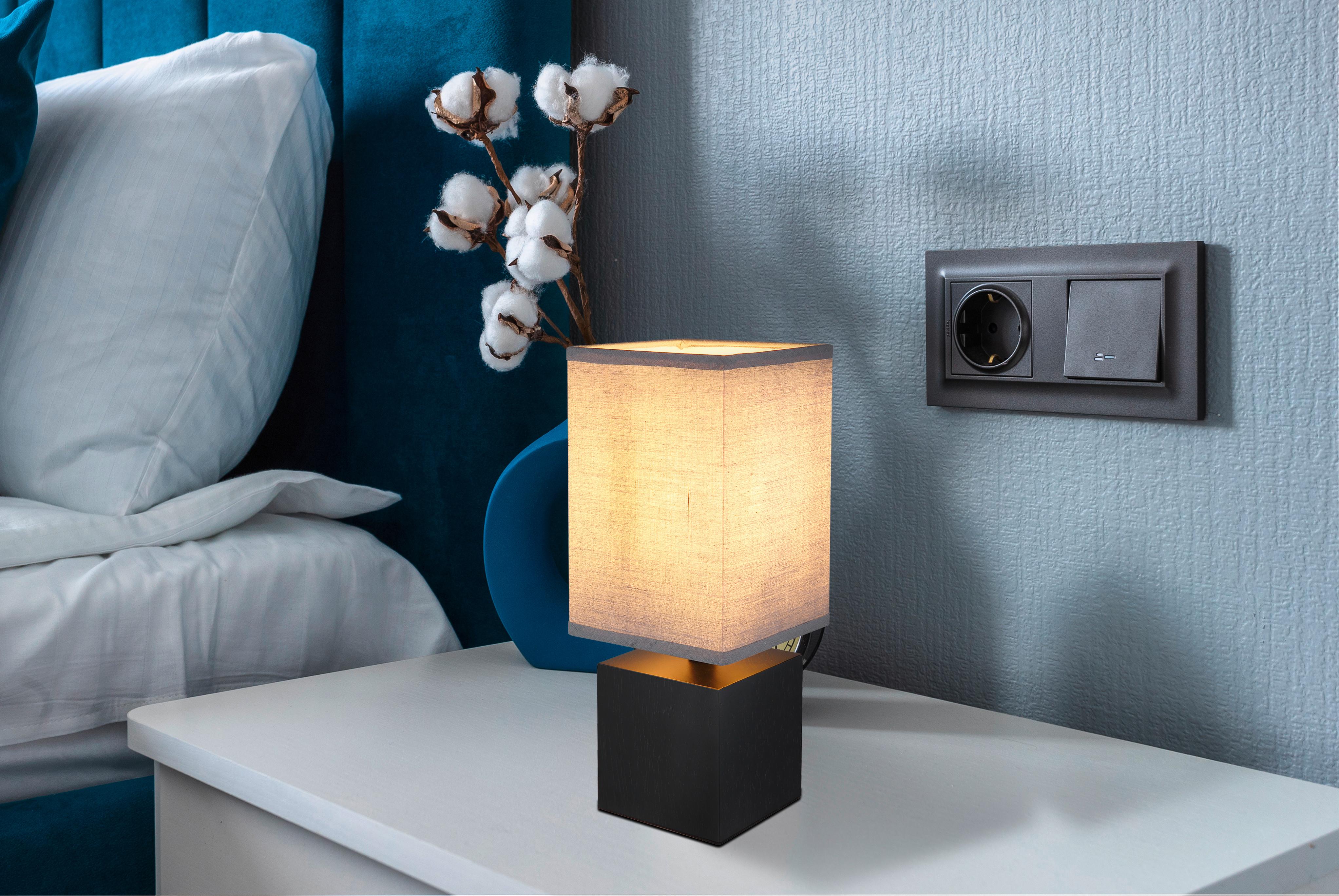 Tischleuchte Valentino in Anthrazit max. 7 Watt - Anthrazit/Schwarz, KONVENTIONELL, Holz/Textil (12/12/30cm) - Globo