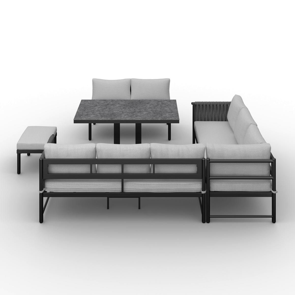 Dining-Loungeset Polly Hellgrau Outdoorstoff/Metall - Dunkelgrau/Hellgrau, MODERN, Kunststoff/Textil - Bessagi Garden