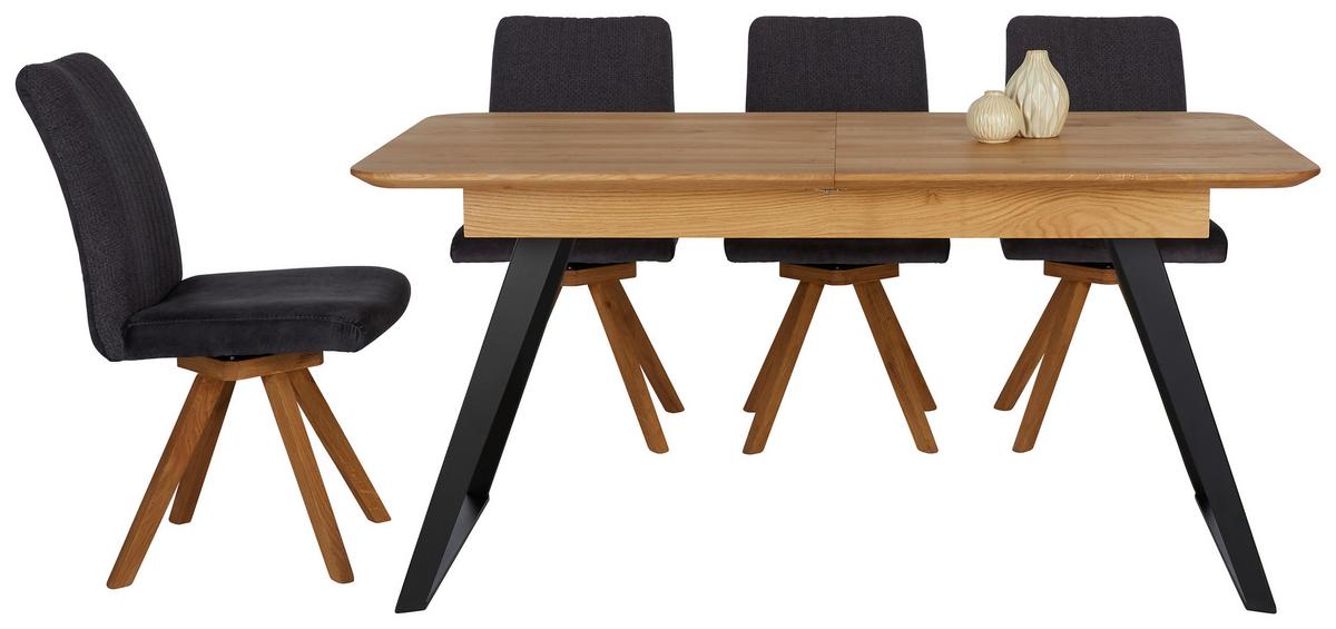 Ausziehtisch aus Eiche Massiv - Schwarz, Modern, Holz (160-210/90/76cm) - Zandiara