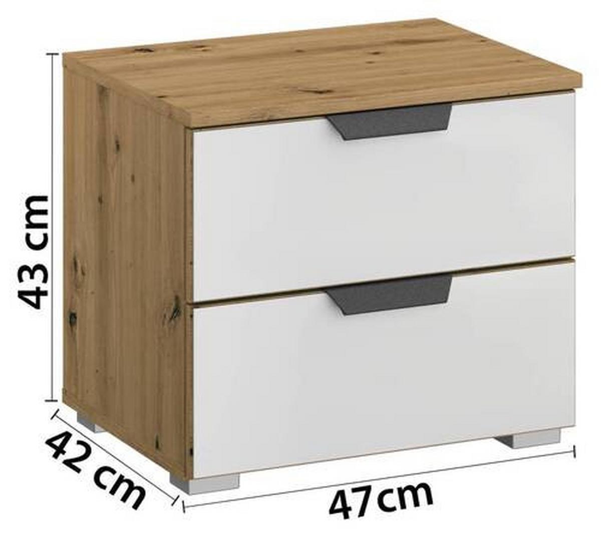 NOPTIERA ARTEMIS - alb/stejar Artisan, Modern, sticlă/material pe bază de lemn (47/43/42cm) - Modern Living