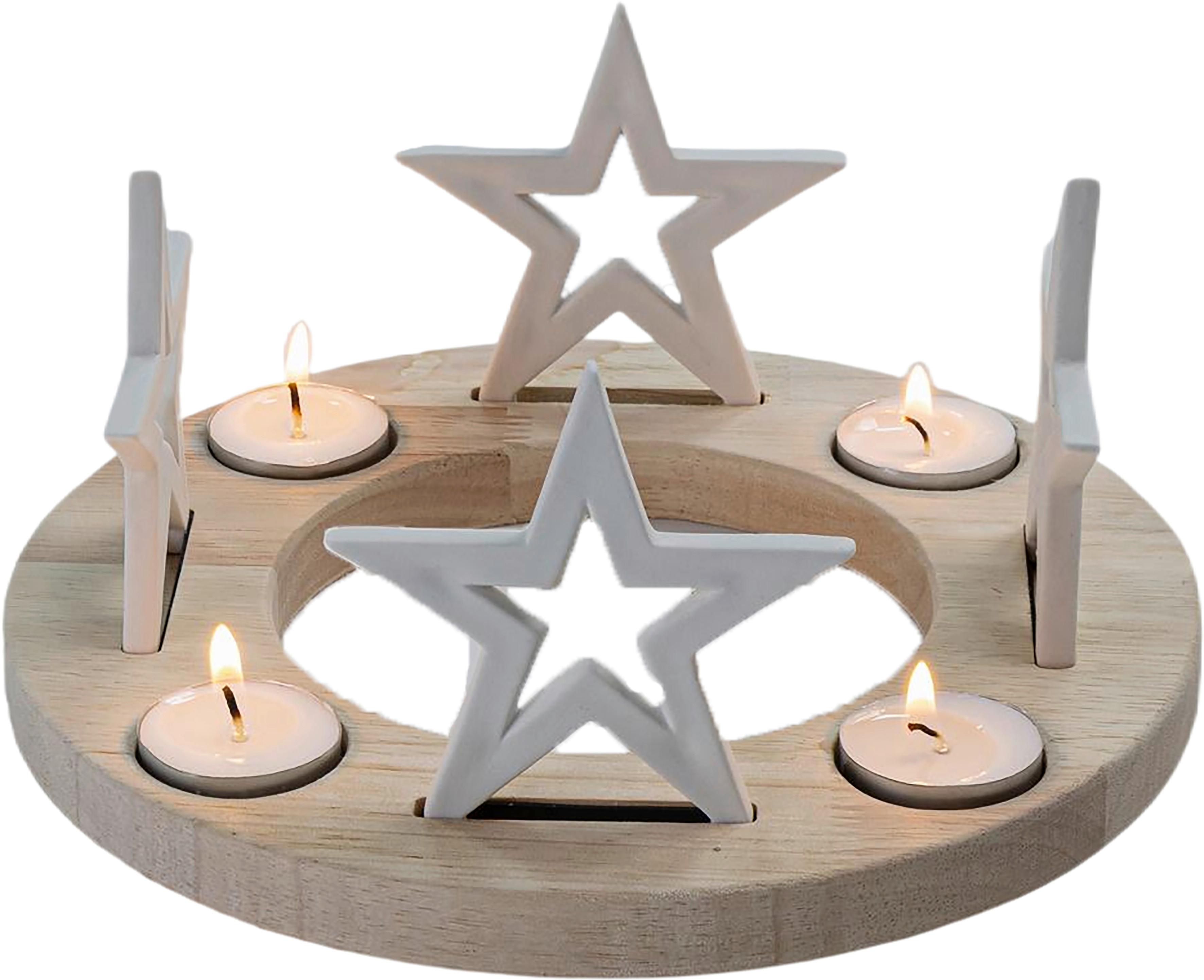 ŚWIECZNIK TEALIGHT 97-23B588-1 - biały/jasnobrązowy, Lifestyle, drewno/ceramika (23,8/11cm) - X-Mas