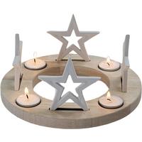 ŚWIECZNIK TEALIGHT 97-23B588-1 - biały/jasnobrązowy, Lifestyle, drewno/ceramika (23,8/11cm) - X-Mas
