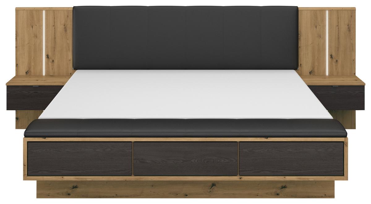 Bettanlage Apollon m. Sitzbank ca. 180x200 cm Schwarz/Eiche - Schwarz/Eiche Artisan, MODERN, Holzwerkstoff/Textil (180/200cm) - Rauch Möbel