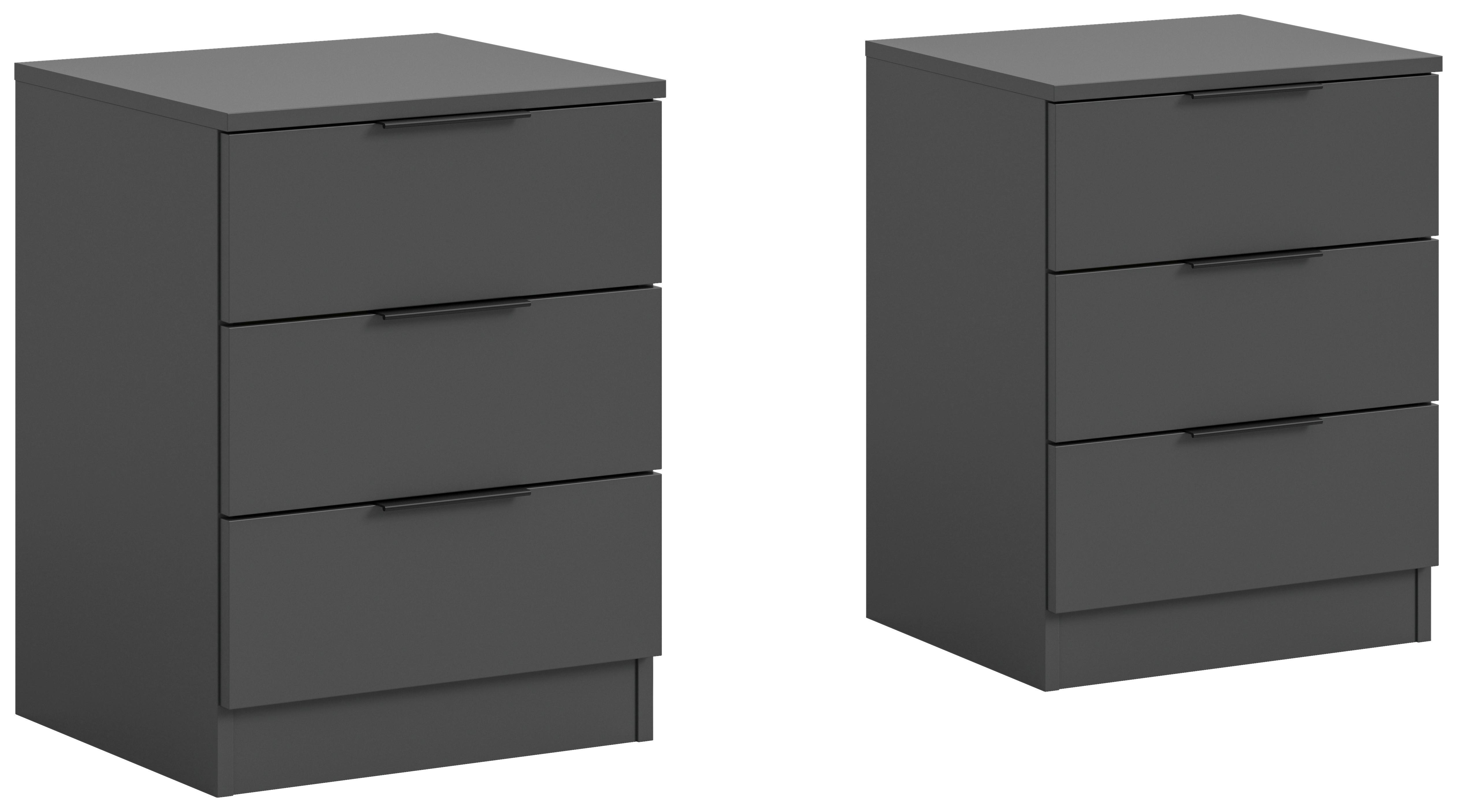 Nachtkästchenset KOPENHAGEN ca.45x60x40cm Anthrazit - Anthrazit/Schwarz, MODERN, Holzwerkstoff/Kunststoff (45/60/40cm) - MID.YOU