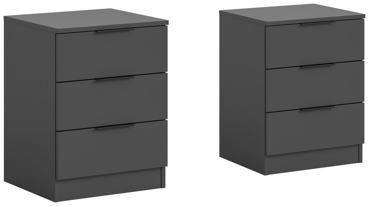 Nachtkästchenset KOPENHAGEN ca.45x60x40cm Anthrazit - Anthrazit/Schwarz, MODERN, Holzwerkstoff/Kunststoff (45/60/40cm) - MID.YOU