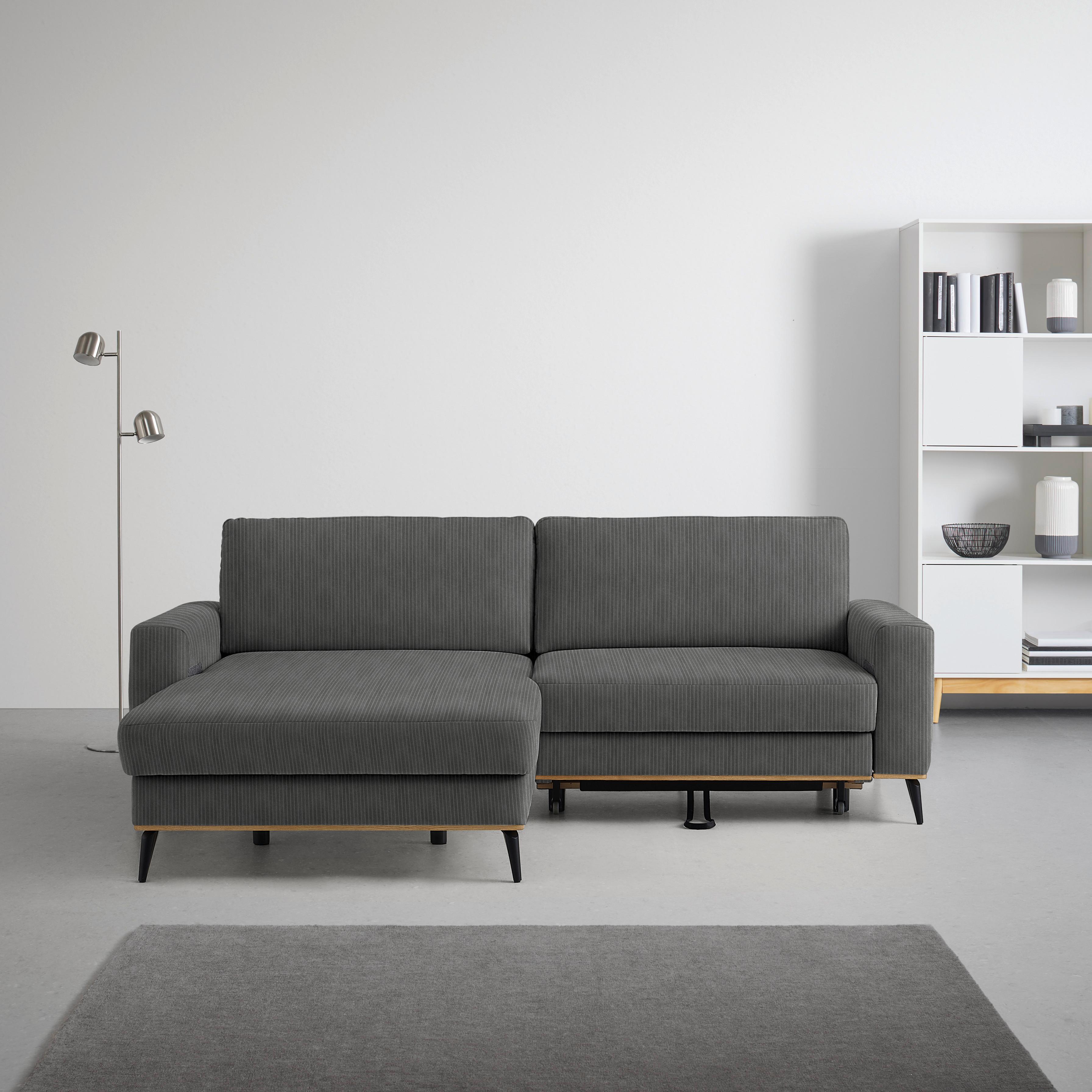 Wohnlandschaft Romeo Graphitfarben - Graphitfarben/Schwarz, KONVENTIONELL, Textil/Metall (167/87/234cm) - Zandiara
