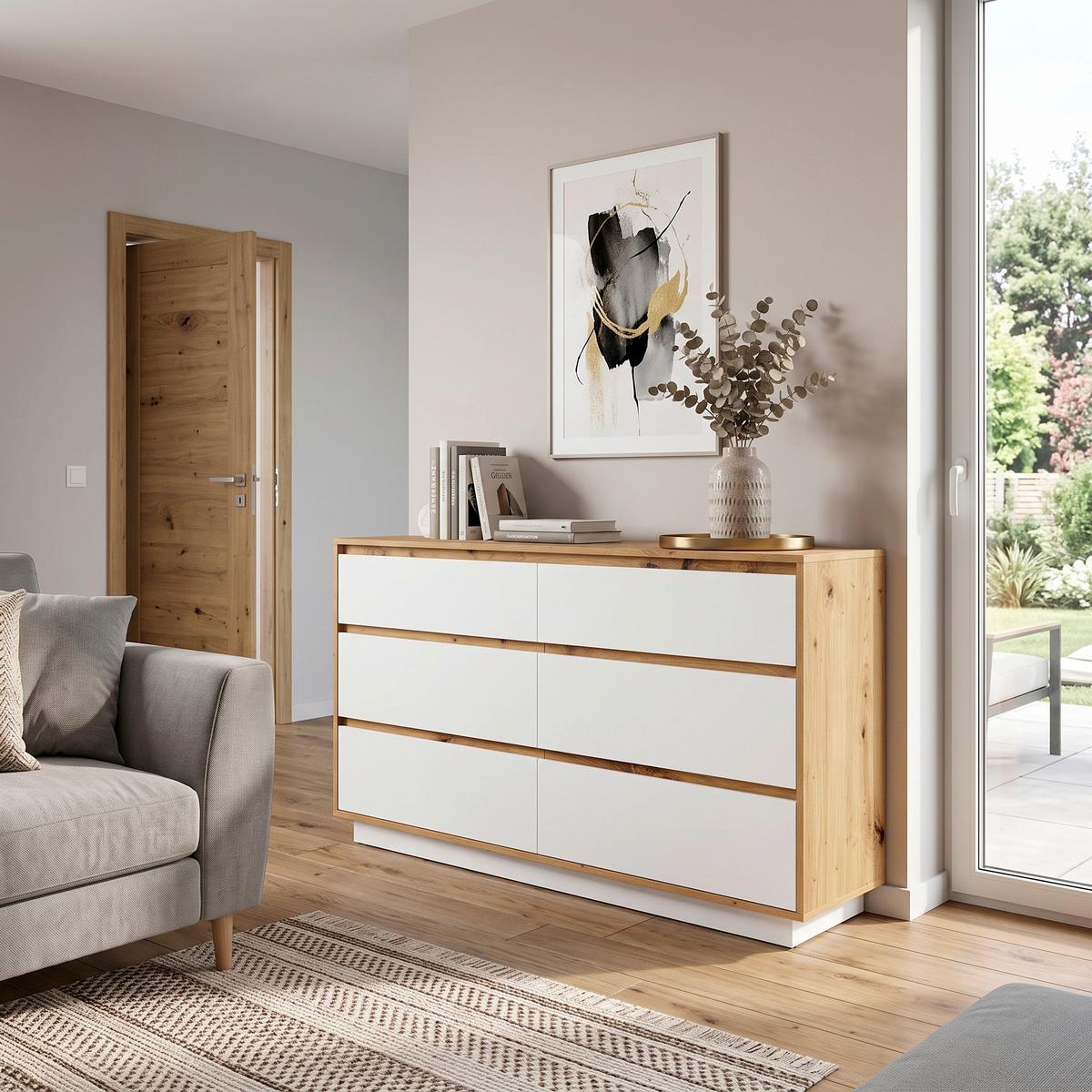 Komoda Foggia - bijela/hrast Artisan, Trend, drvni materijal/plastika (153,4/89,5/40cm) - Modern Living