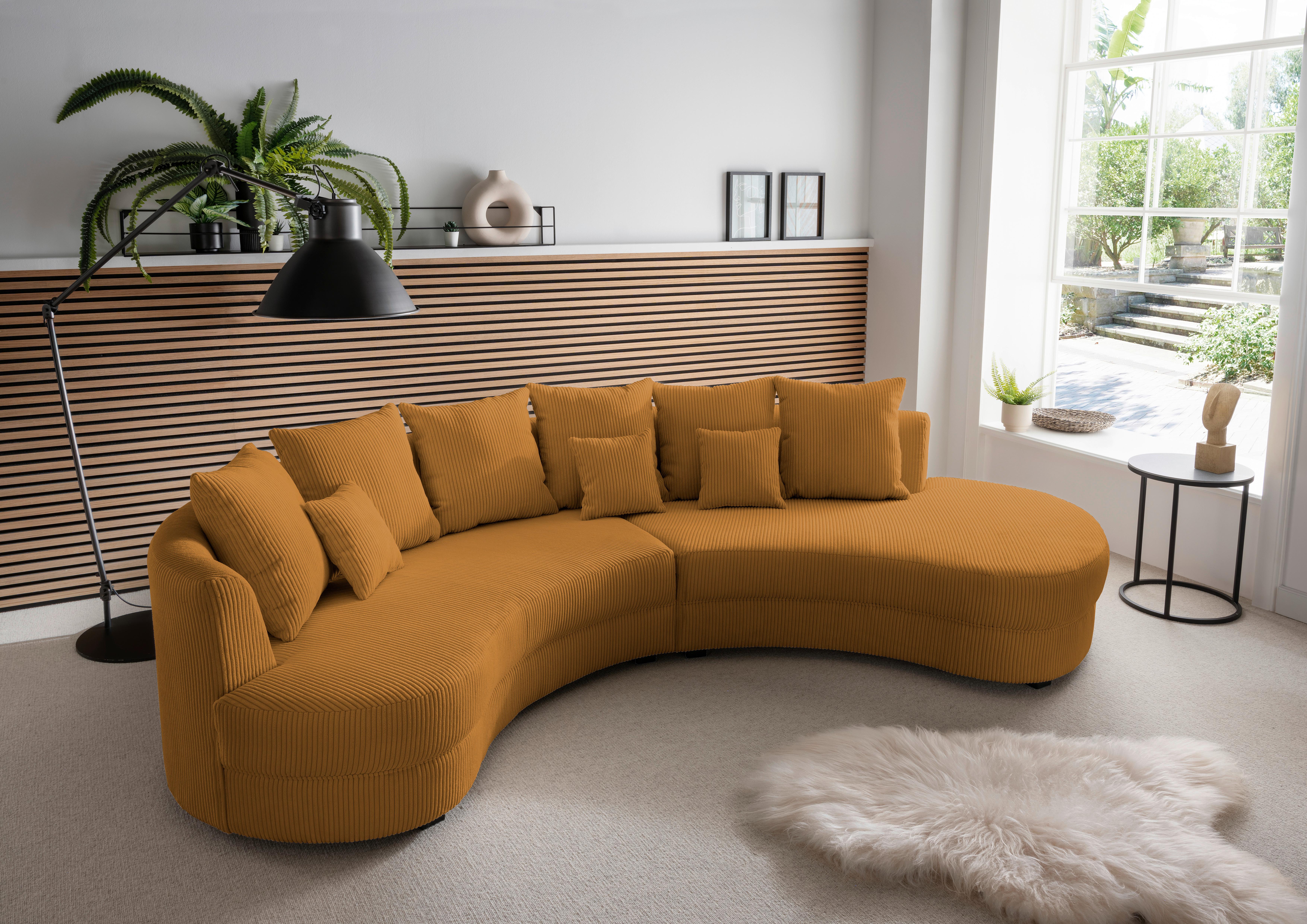 Wohnlandschaft Limoncello goldfarben Cord - Goldfarben/Schwarz, Design, Kunststoff/Textil (300/160cm) - Livetastic