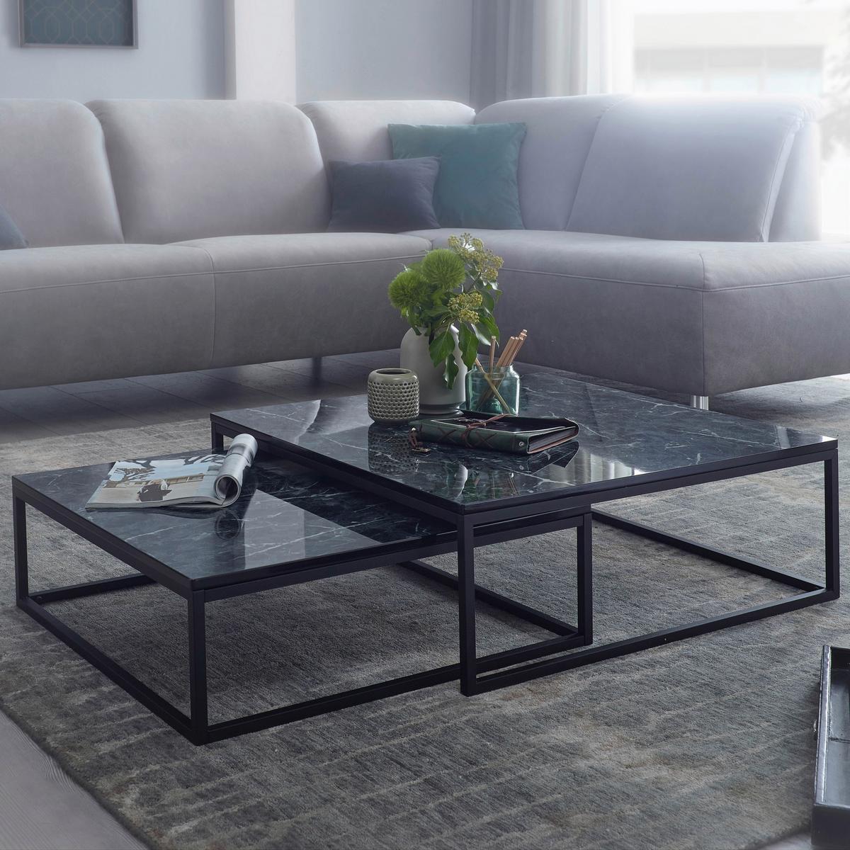 Couchtisch Marmoroptik ca. 75x75x27 cm Schwarz - Schwarz, KONVENTIONELL, Holzwerkstoff/Metall (75/75/27cm) - MID.YOU