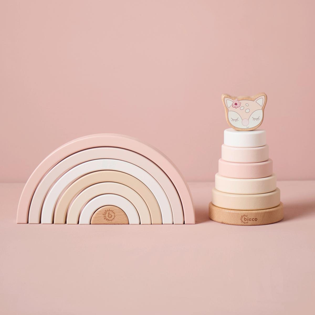 WIEŻA DO UKŁADANIA REGENBOGEN REH ELLA - beżowy/różowy, Basics, drewno (2,5/11,5/24cm)