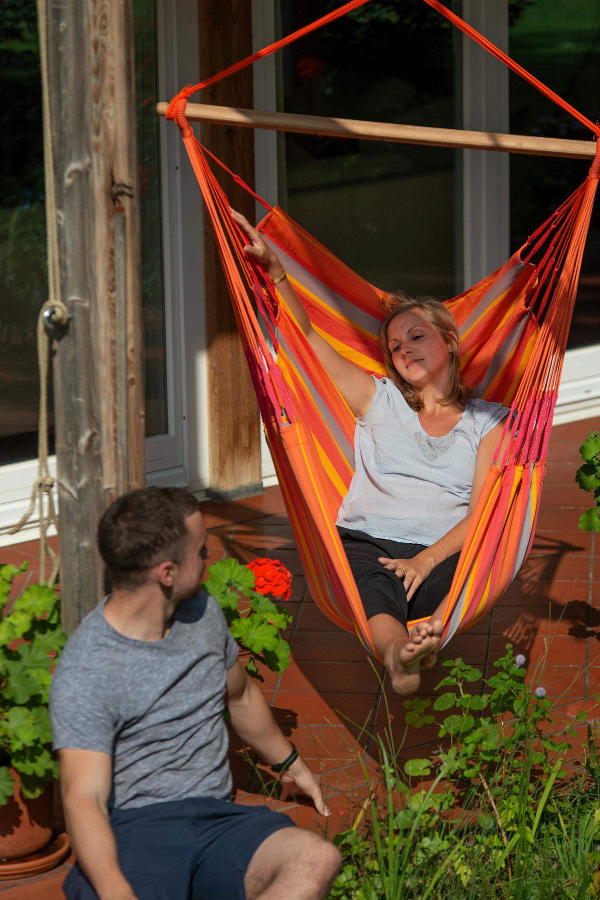 Hängesessel Comfort Hammock Echtholz Gelb/Orange/Rot/Grau - Gelb/Rot, LIFESTYLE, Holz/Textil (110/160/180cm) - La Siesta