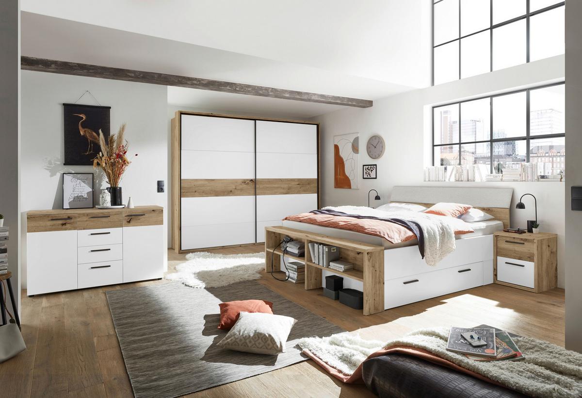 Postelja Julia 3, Bela, Barva Hrasta, 180x200 - črna/bela, Konvencionalno, umetna masa/leseni material (180/200cm) - Mömax