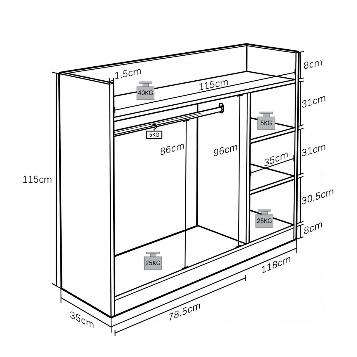 Offener Kleiderschrank Palosa "m" - Weiss, Modern, Holzwerkstoff/Metall (118/115/35cm) - Livetastic