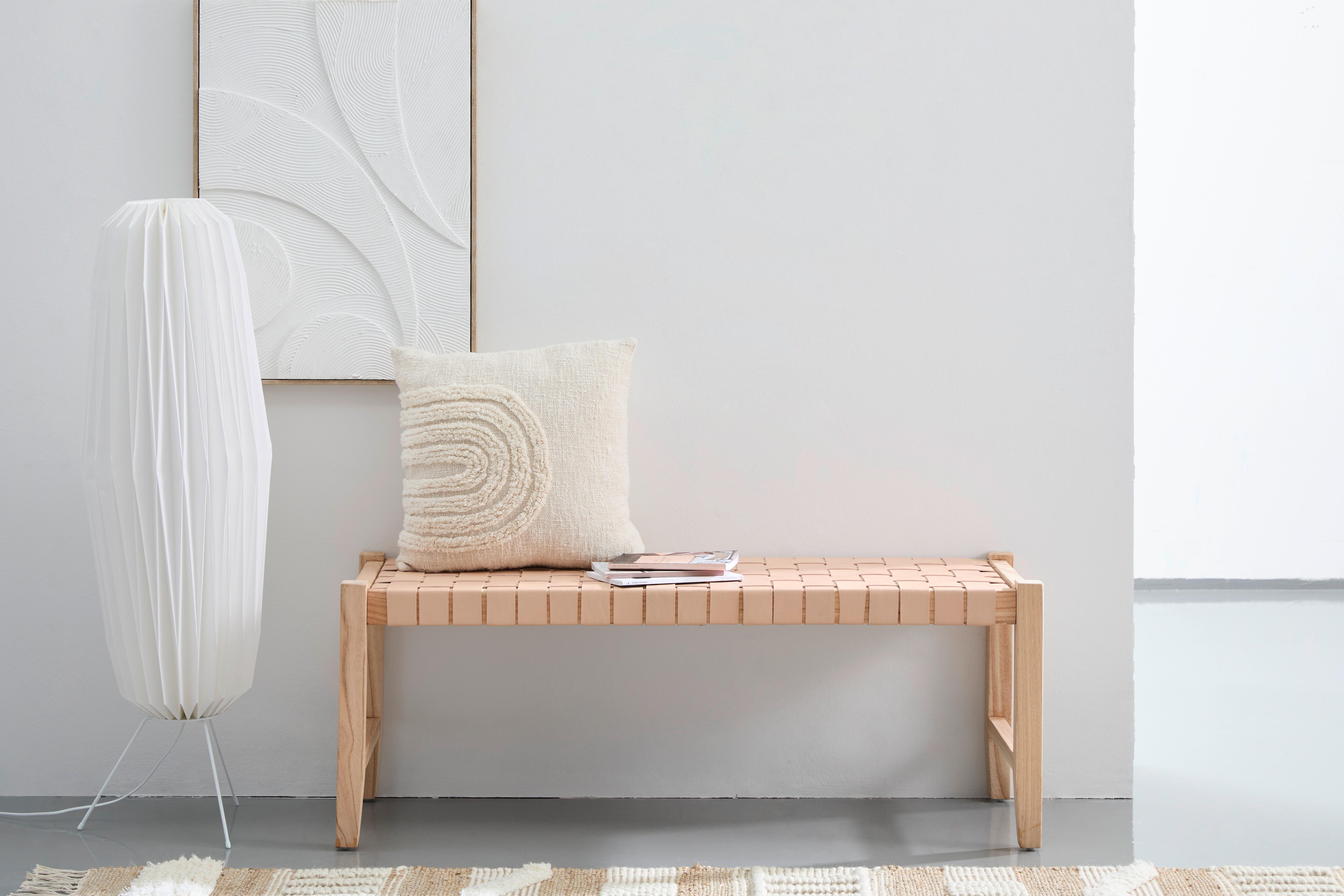 ŁAWKA SITZBANK - kolor orzechowy/kolor naturalny, Design, skóra/drewno (120/45/40cm) - Livetastic