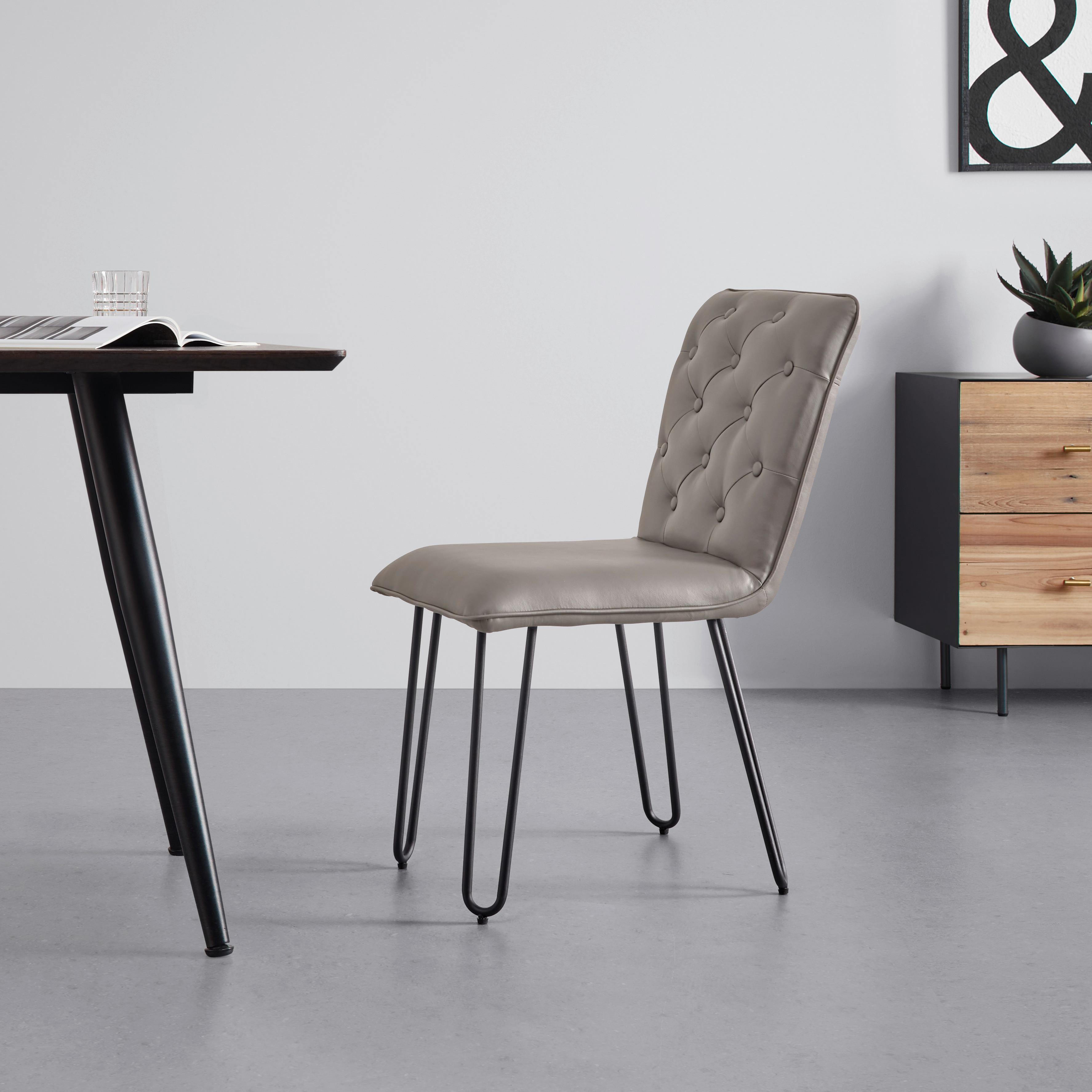 Stuhl "Ivie", Lederlook, taupe, Gepolstert - Taupe/Schwarz, MODERN, Holz/Textil (43/86/62cm) - Bessagi Home