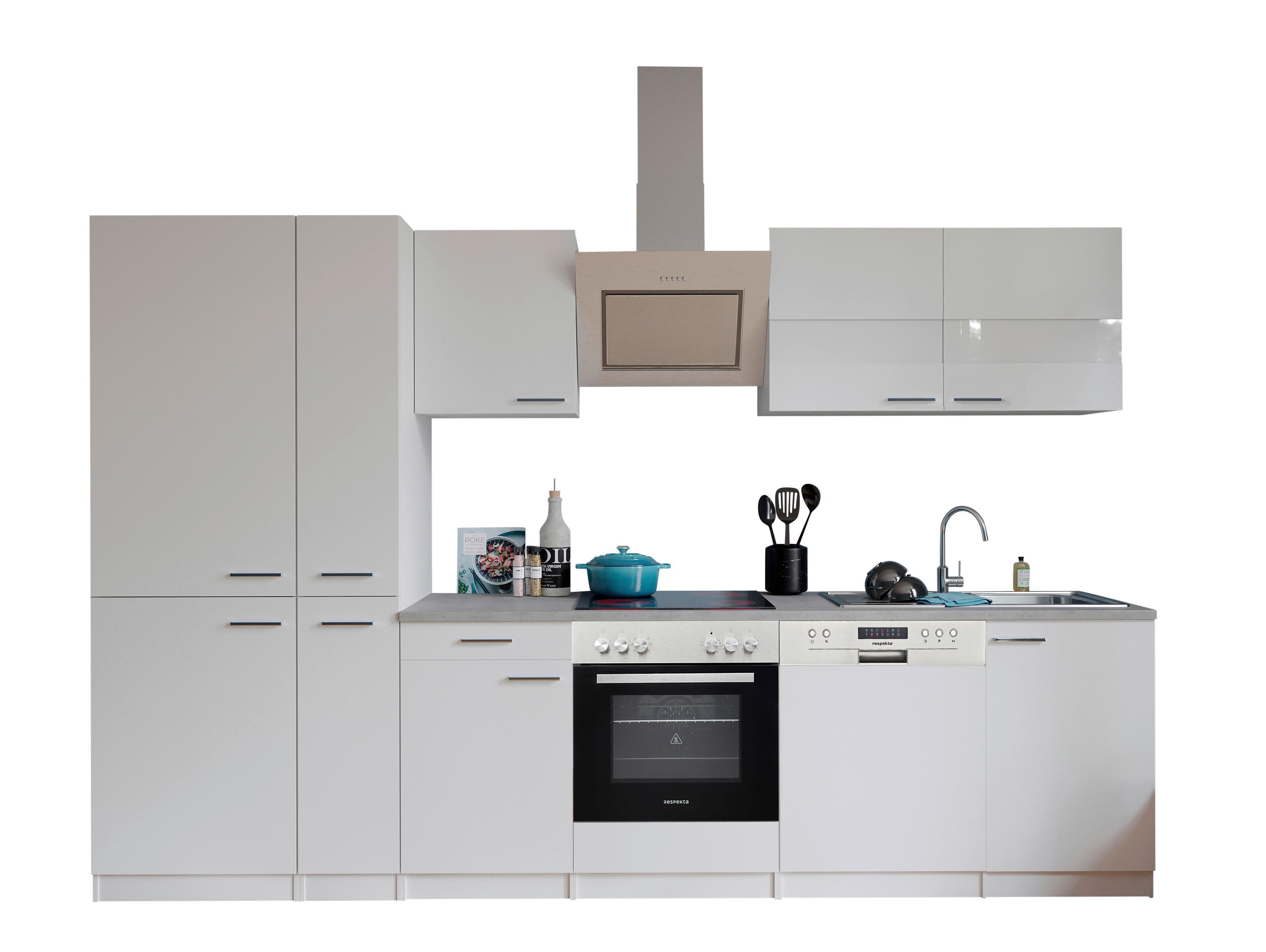 Küchenblock Malia mit Geräten ca. 310 cm Weiß - Edelstahlfarben/Graphitfarben, Basics, Holzwerkstoff/Metall (310cm) - Respekta