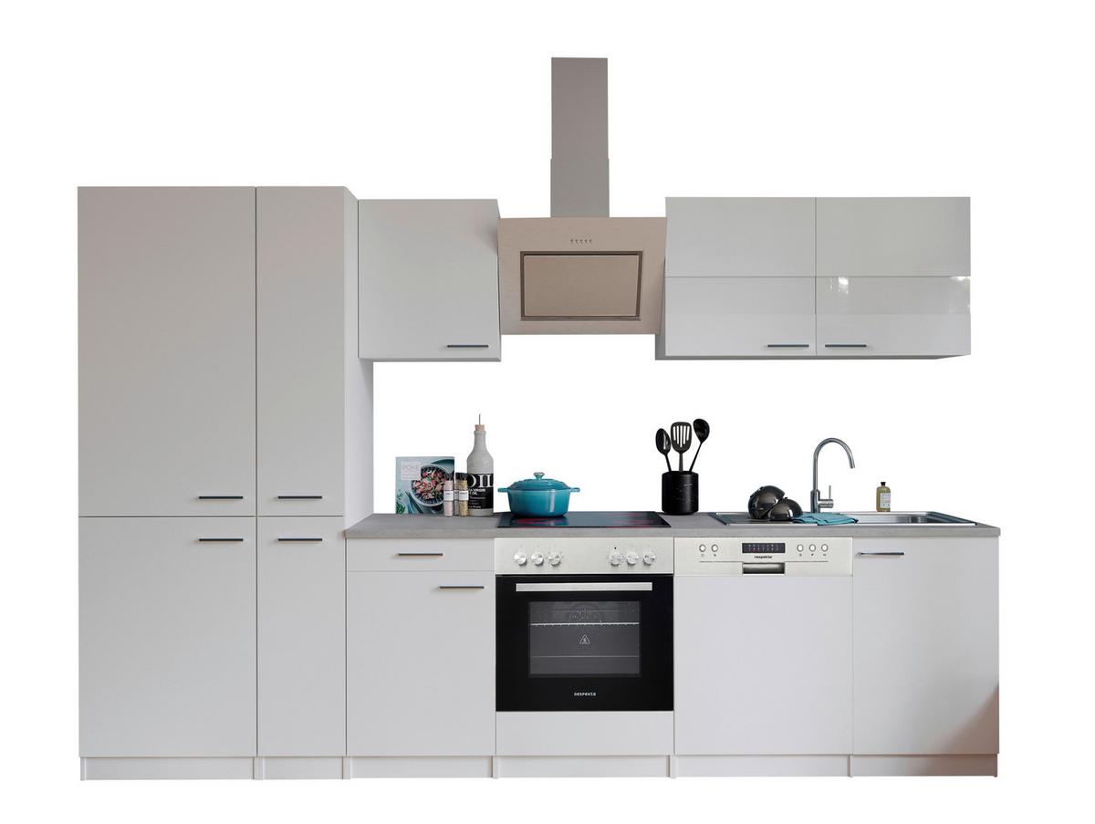 Küchenblock Malia mit Geräten ca. 310 cm Weiß - Edelstahlfarben/Graphitfarben, Basics, Holzwerkstoff/Metall (310cm) - Respekta