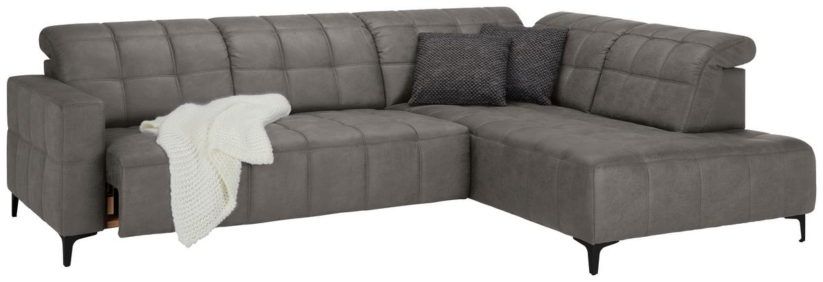 Ecksofa Panama rechts Greige - Greige/Schwarz, KONVENTIONELL, Textil/Metall (304/89-102/216cm) - Premium Living
