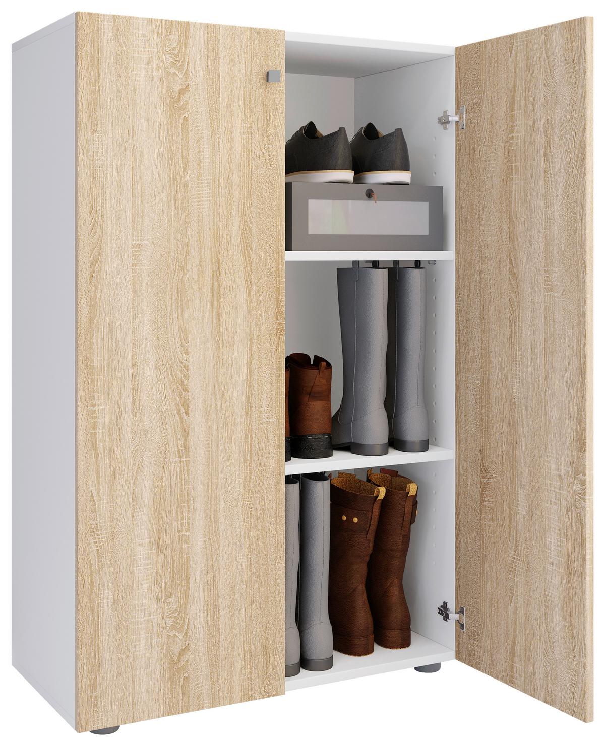 Schuhschrank LONA Weiß/ Sonoma Eiche ca. 70x110x39cm - Silberfarben/Schwarz, Design, Holzwerkstoff/Kunststoff (70/110/39cm) - MID.YOU