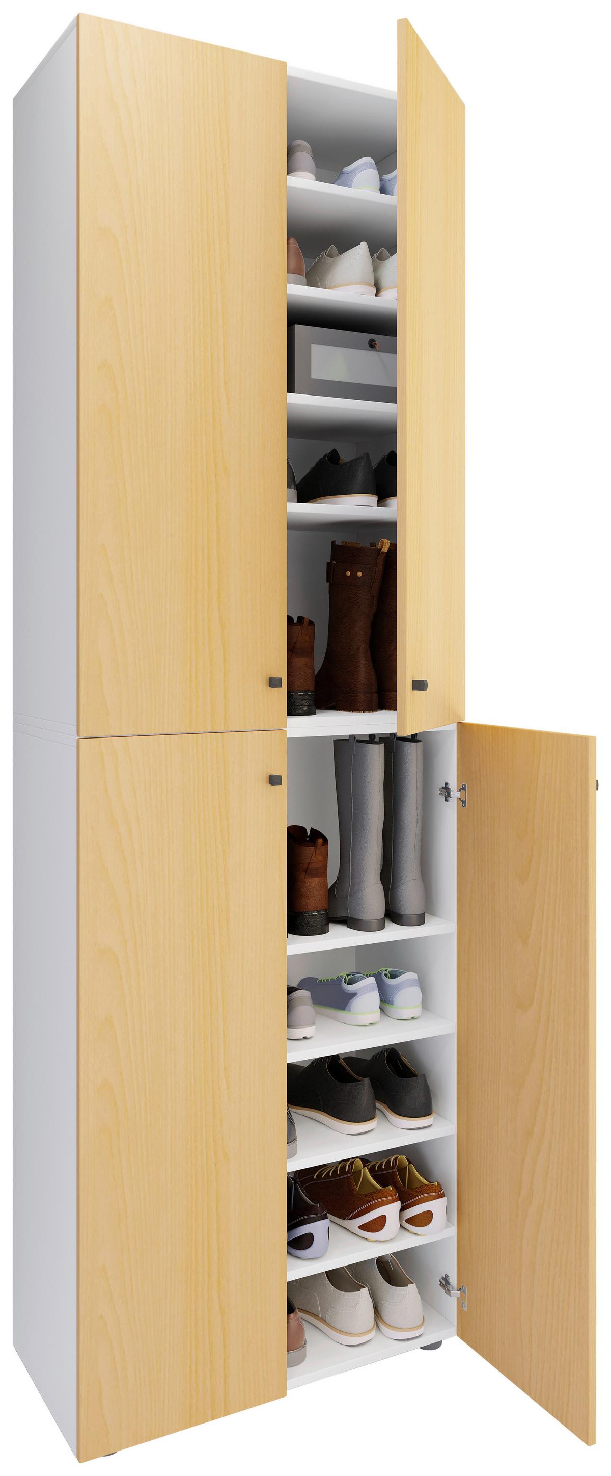 Schuhschrank LONA Weiß,Buche ca.70x220x40 cm - Buchefarben/Silberfarben, Design, Holzwerkstoff/Kunststoff (70/220/40cm) - MID.YOU
