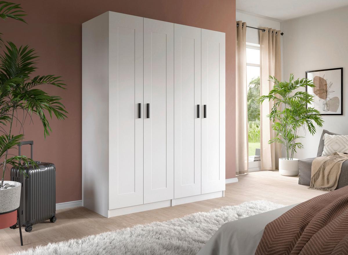 Drehtürenschrank Visby Weiß - Schwarz/Weiß, ROMANTIK / LANDHAUS, Holzwerkstoff/Kunststoff (160/194/56cm) - Livetastic