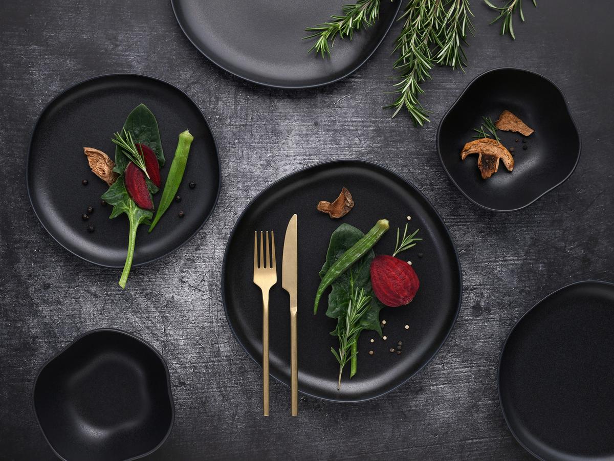 Tafelservice Natura Organic Schwarz, 12-teilig - Schwarz, Basics, Keramik - Creatable