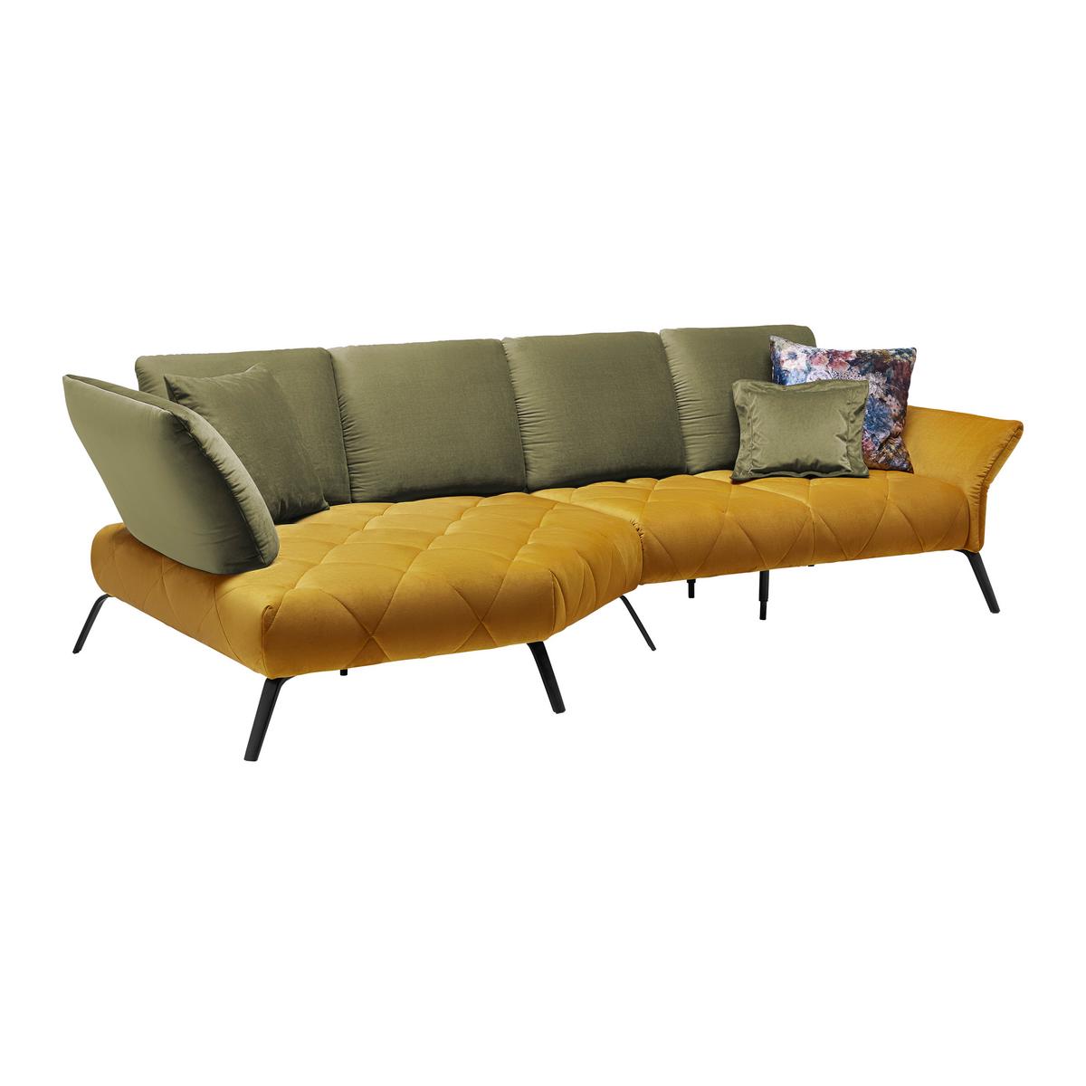 Wohnlandschaft Rhombus Goldfarben/Olivgrün - Goldfarben/Schwarz, Lifestyle, Holzwerkstoff/Textil (313/94/157cm) - Premium Living