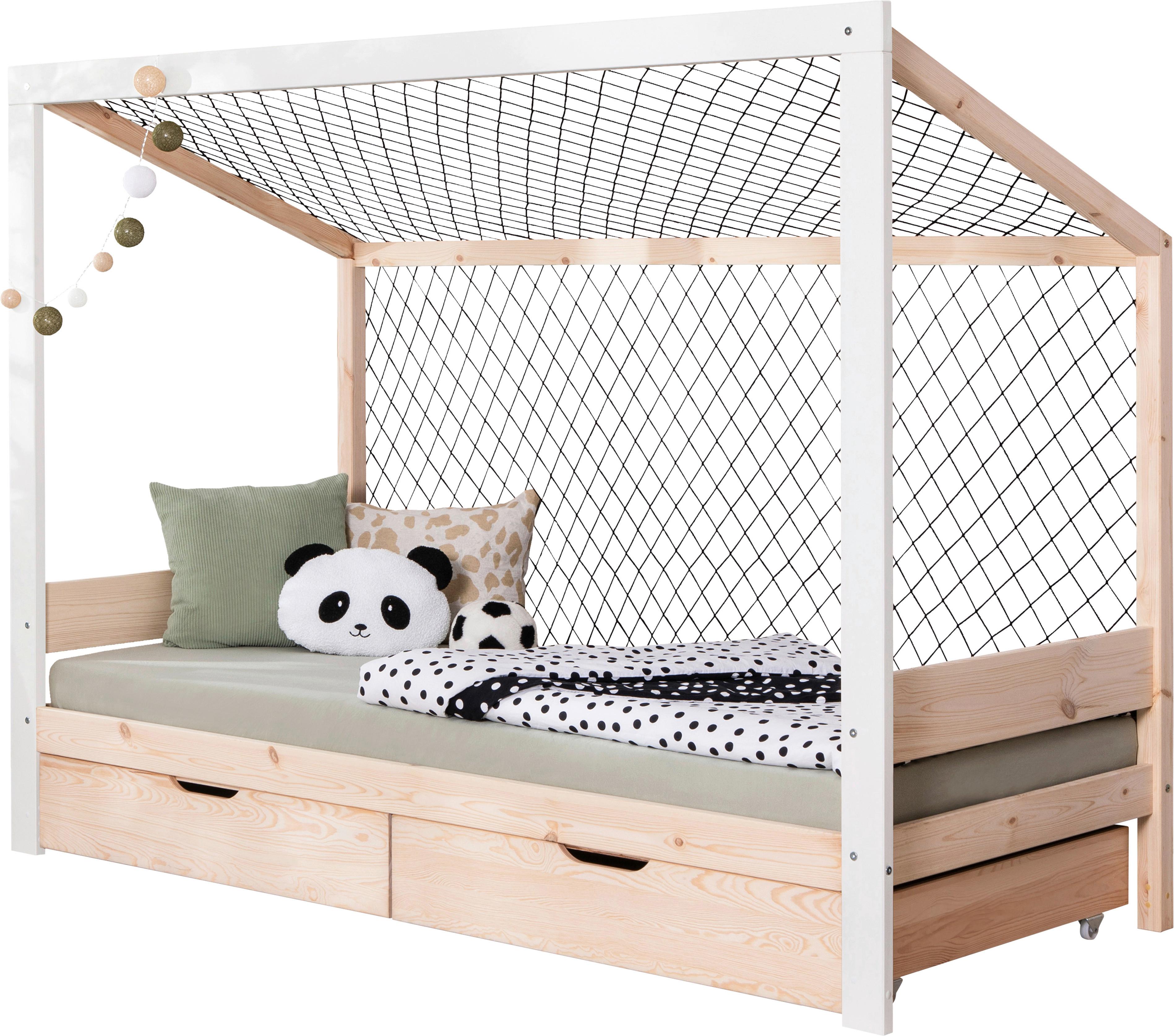 Stauraumbett Holz Fußball ca. 97x213 cm Weiß/Kiefer - Naturfarben/Weiß, MODERN, Holz/Textil (90/200cm) - MID.YOU