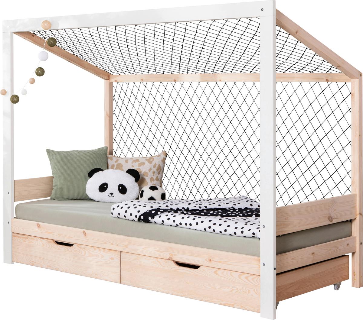 Postelja S Predalom Soccer, Bela, Pravi Les, 90x200cm - bela/naravne barve, Moderno, tekstil/les (90/200cm) - MID.YOU