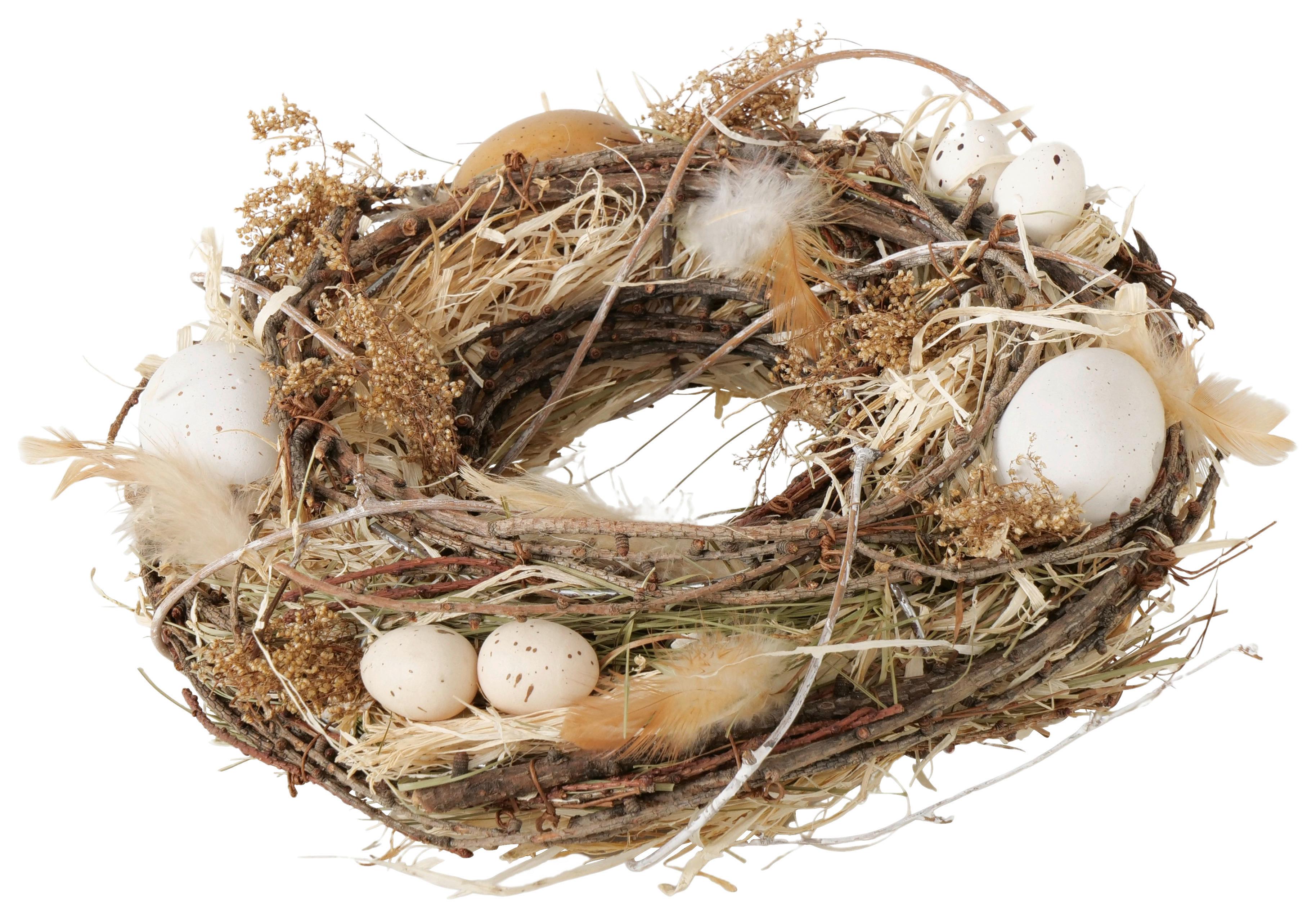 Frühlingskranz Pacua I Naturfarben/Weiß/Beige - Beige/Naturfarben, KONVENTIONELL, Naturmaterialien/Holz (25/7,5cm) - Mömax