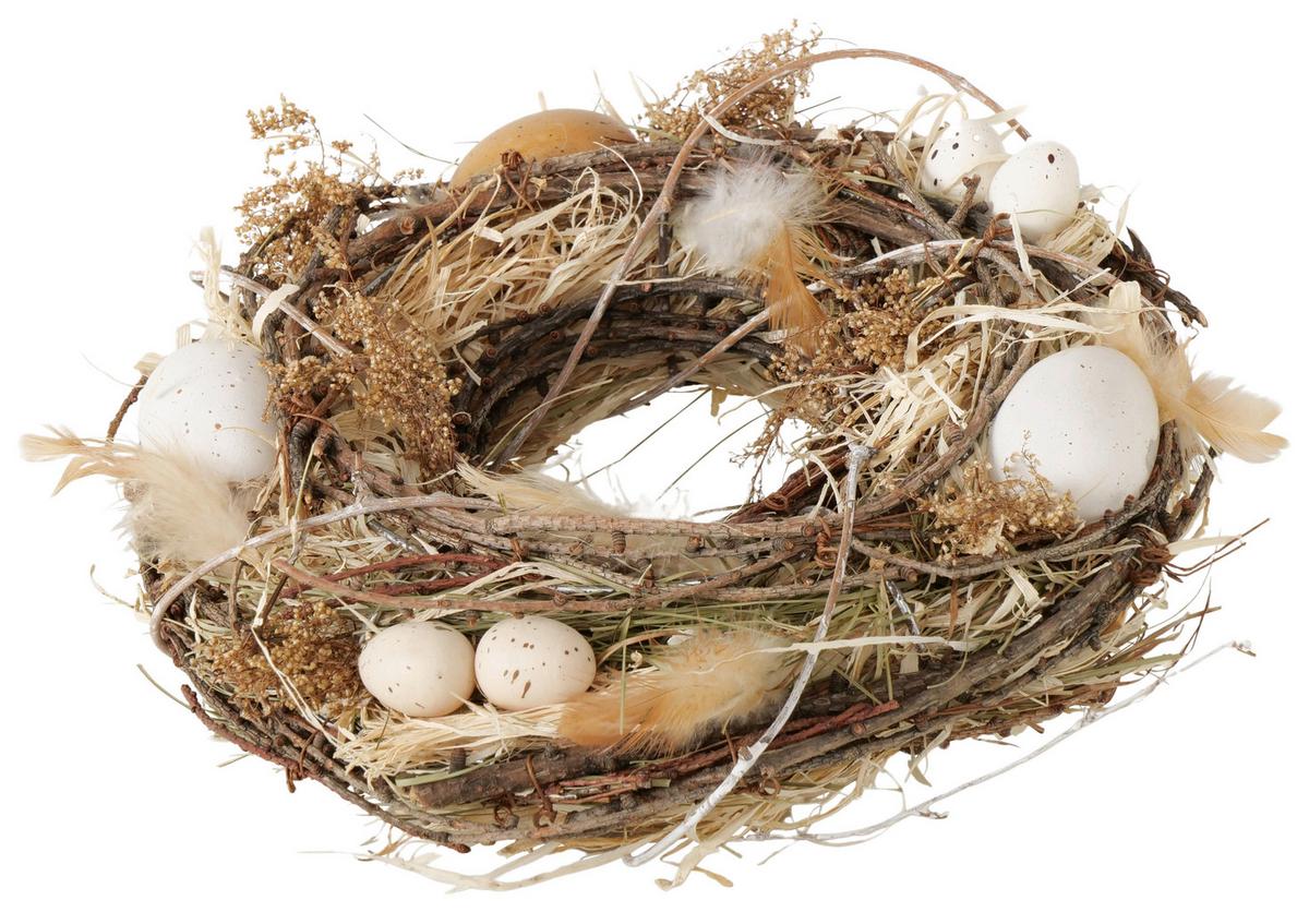 Frühlingskranz Pacua I Naturfarben/Weiß/Beige - Beige/Naturfarben, KONVENTIONELL, Naturmaterialien/Holz (25/7,5cm) - Mömax