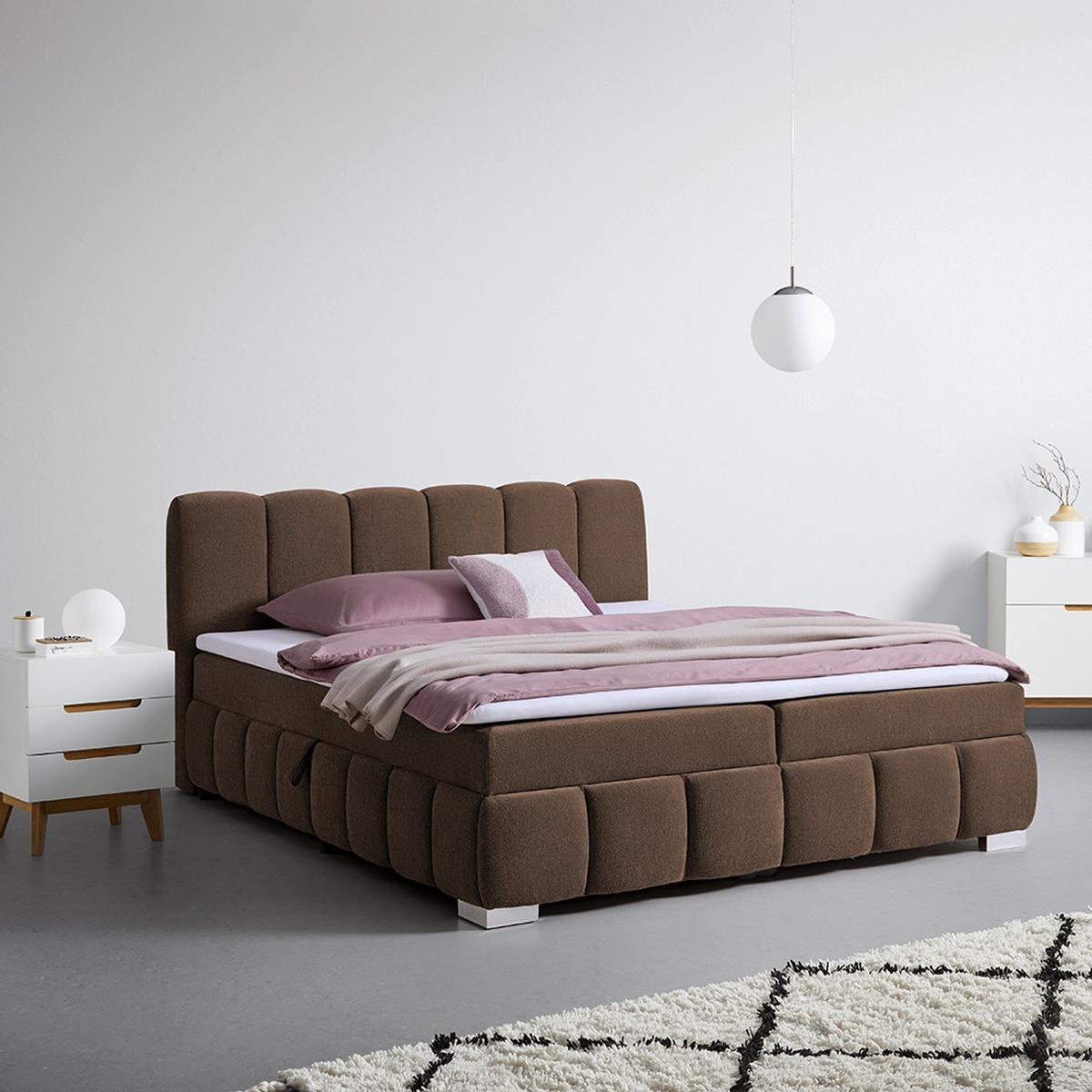 Boxbett Elaris Braun ca. 140x200cm - Chromfarben/Braun, KONVENTIONELL, Kunststoff/Textil (140/200cm) - Mömax