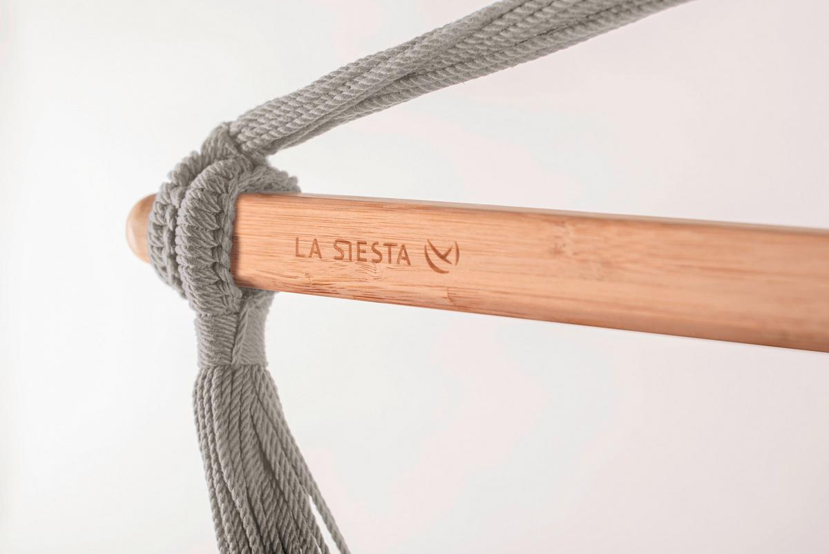 Hängesessel Comfort Hammock Echtholz Weiß/Hellgrau - Hellgrau/Weiß, KONVENTIONELL, Holz/Textil (110/160/180cm) - La Siesta