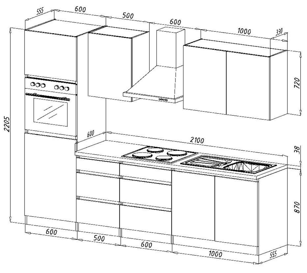 Küchenblock Premium Grau/Eiche B: ca. 270 cm - Eichefarben/Grau, MODERN, Holzwerkstoff (270cm) - Respekta